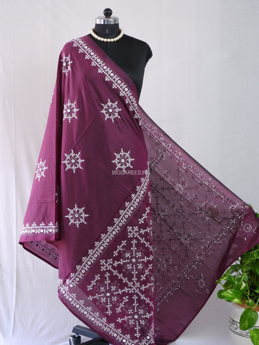 Kutchi Work Dupatta | Blended Bangalore Silk | Dark Purple