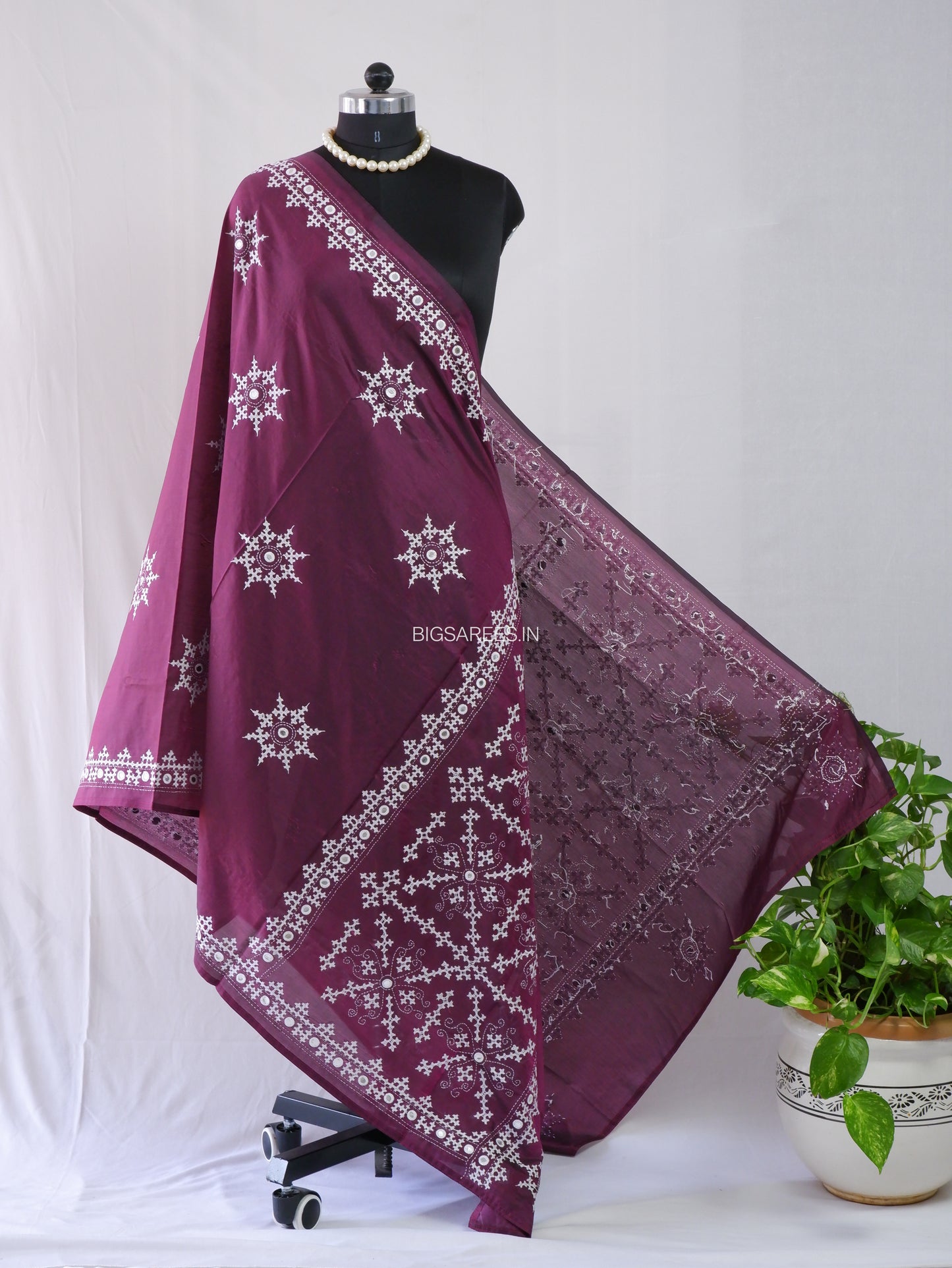 Kutchi Work Dupatta | Blended Bangalore Silk | Dark Purple