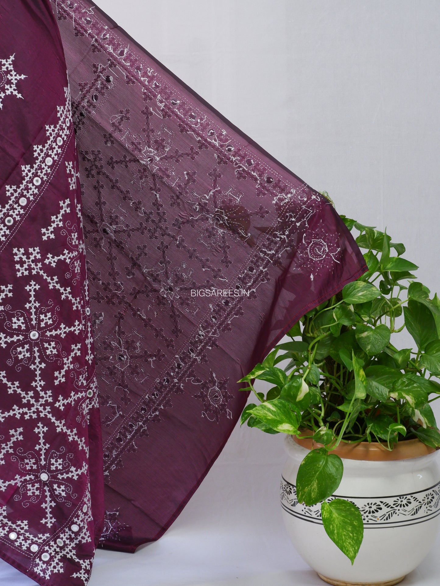 Kutchi Work Dupatta | Blended Bangalore Silk | Dark Purple