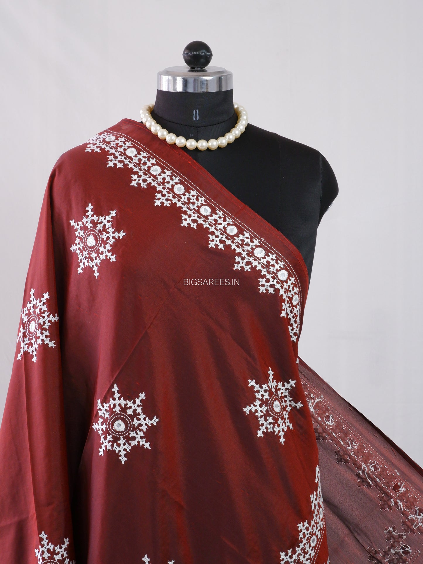 Kutchi Work Dupatta | Blended Bangalore Silk | Maroon