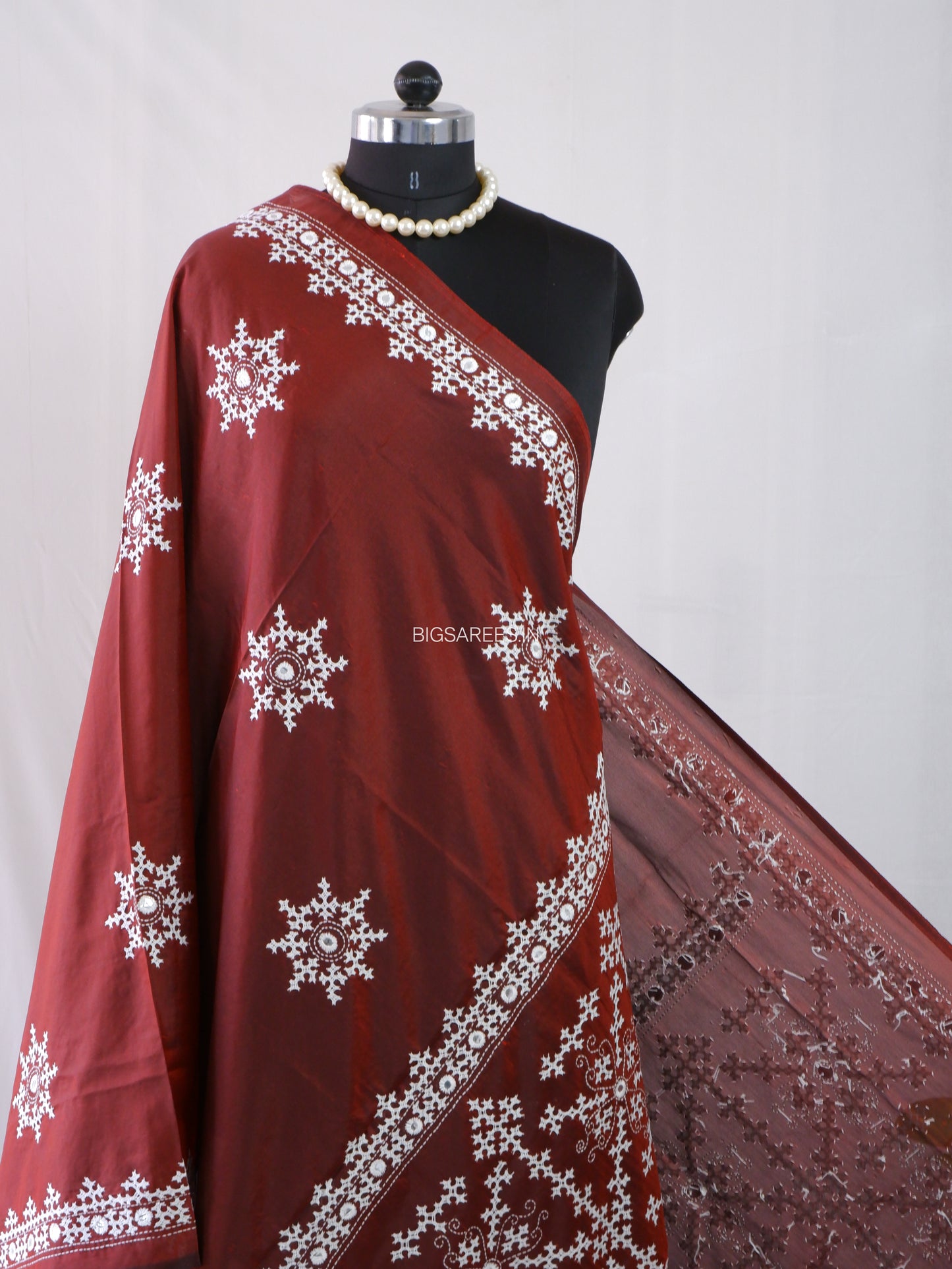 Kutchi Work Dupatta | Blended Bangalore Silk | Maroon