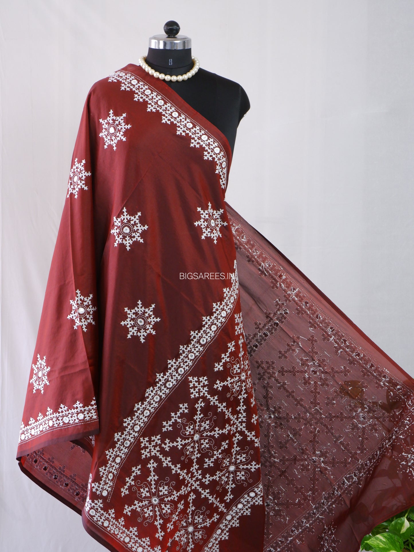 Kutchi Work Dupatta | Blended Bangalore Silk | Maroon