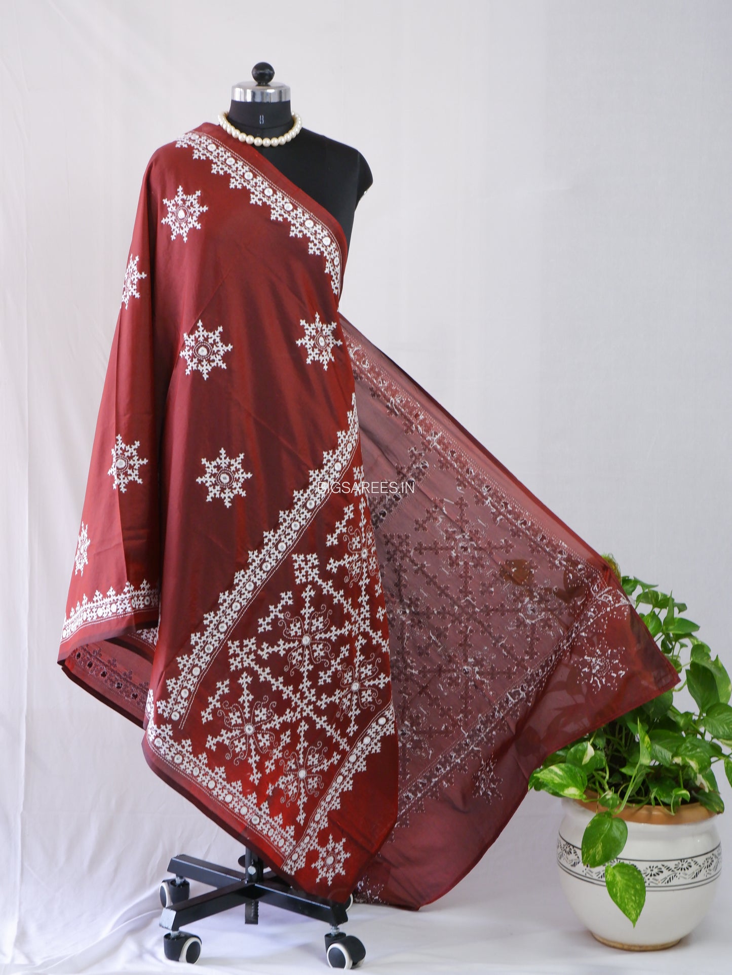 Kutchi Work Dupatta | Blended Bangalore Silk | Maroon