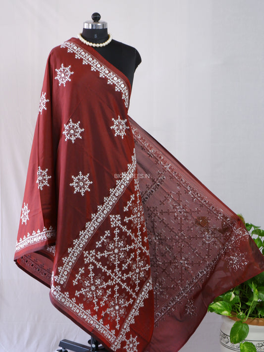 Kutchi Work Dupatta | Blended Bangalore Silk | Maroon