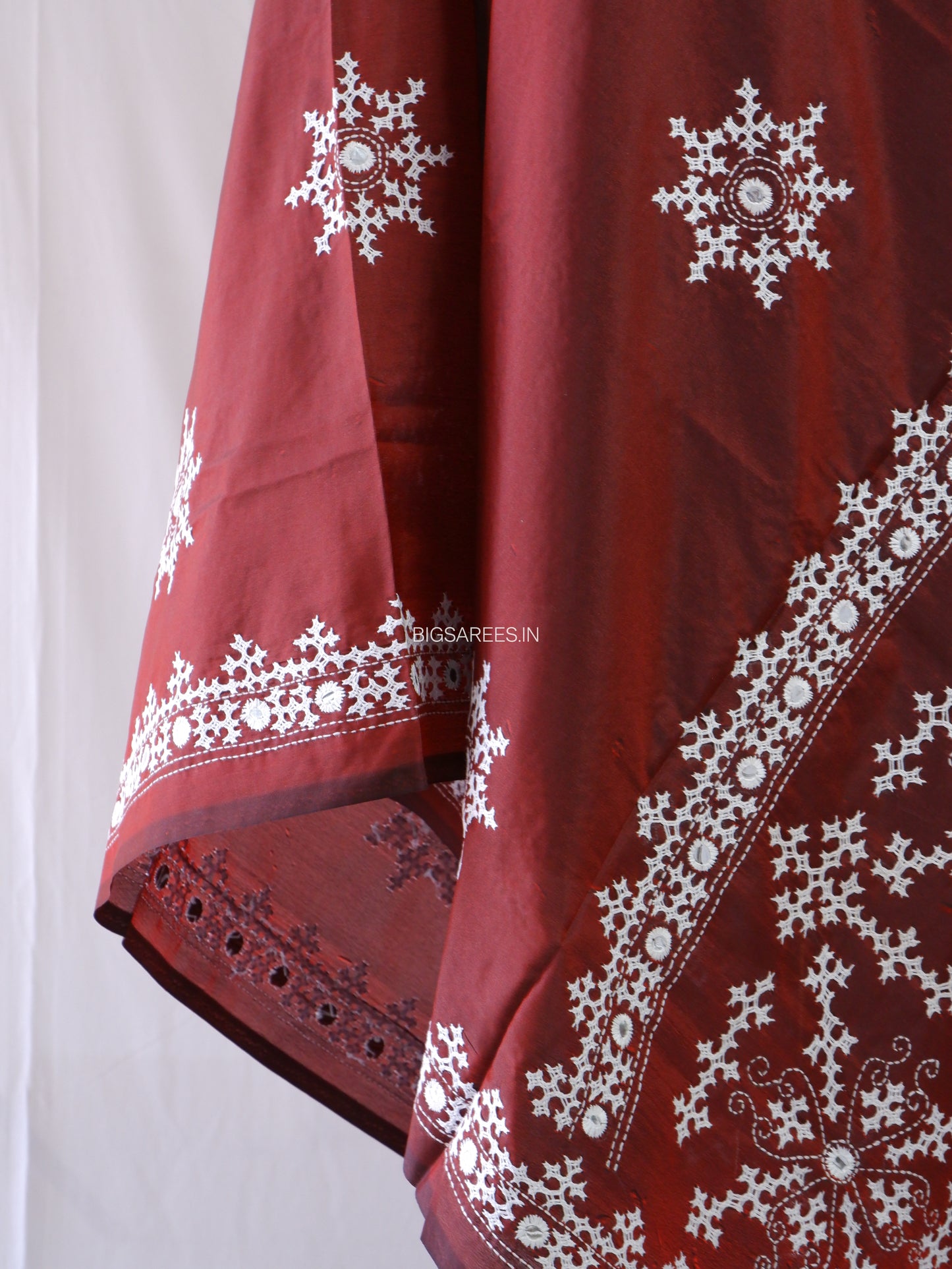 Kutchi Work Dupatta | Blended Bangalore Silk | Maroon