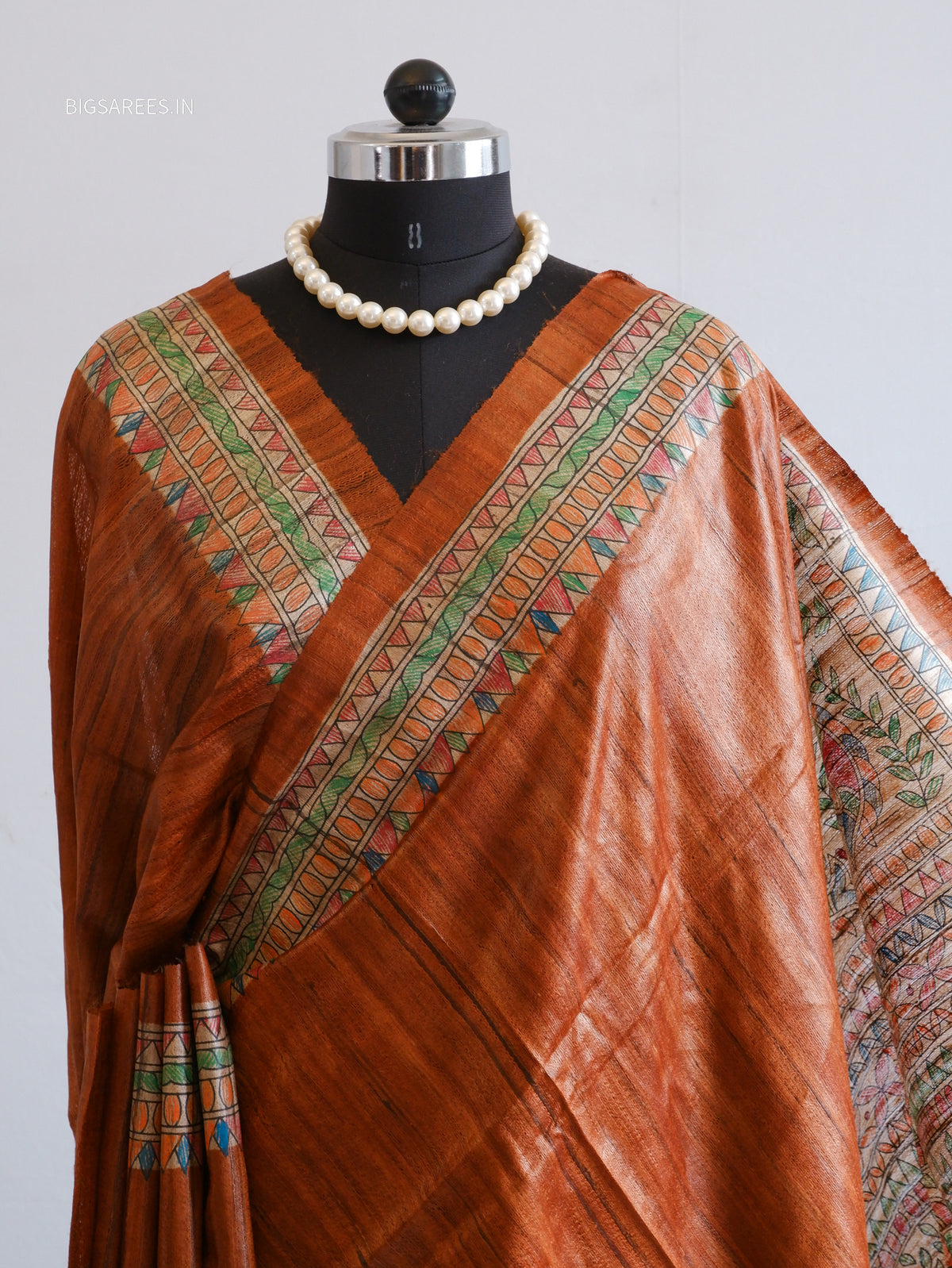 Handcrafted Madhubani Saree | Pure Tussar Ghicha Silk | Silk Mark Certified | Brown