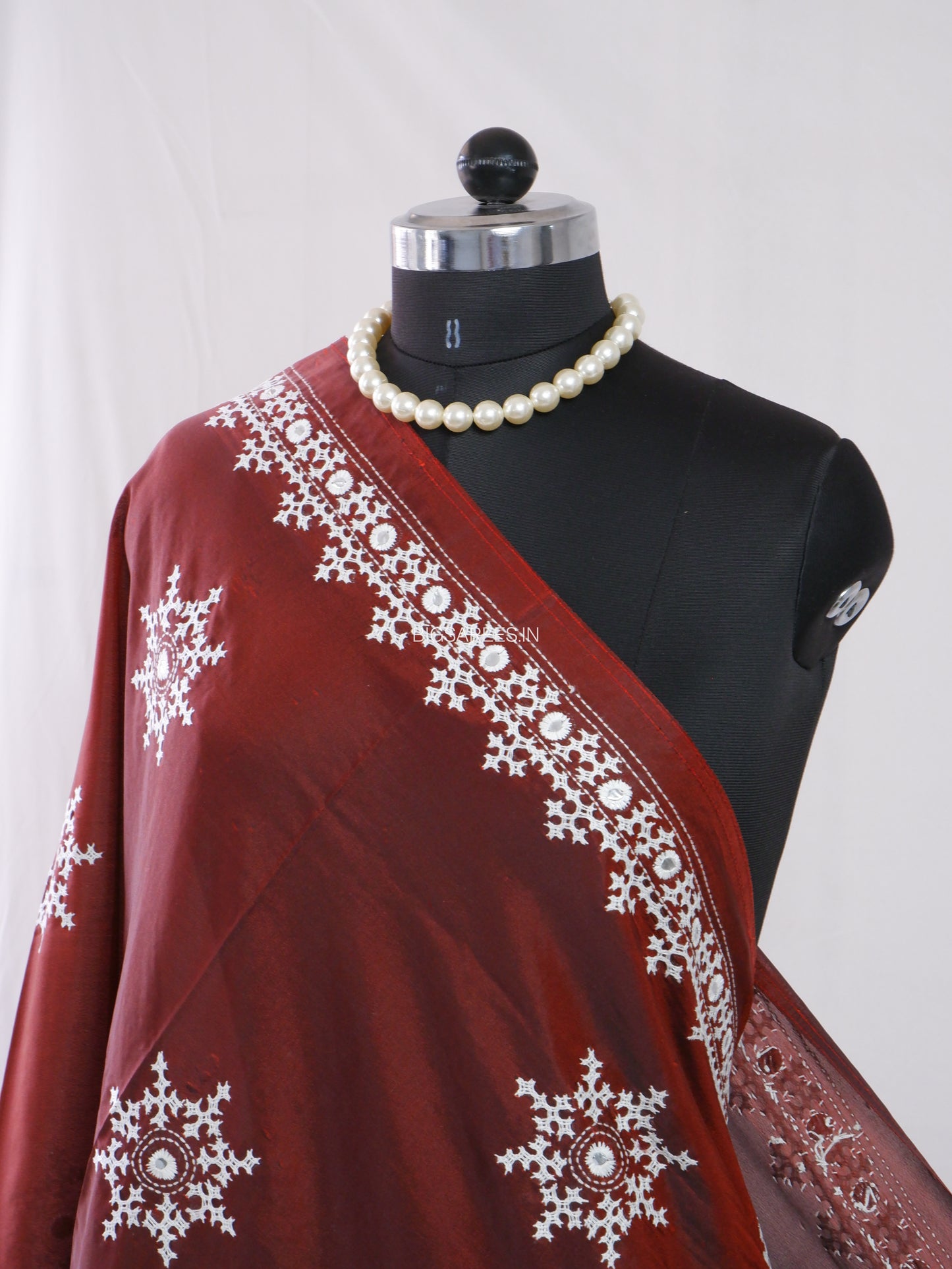Kutchi Work Dupatta | Blended Bangalore Silk | Maroon