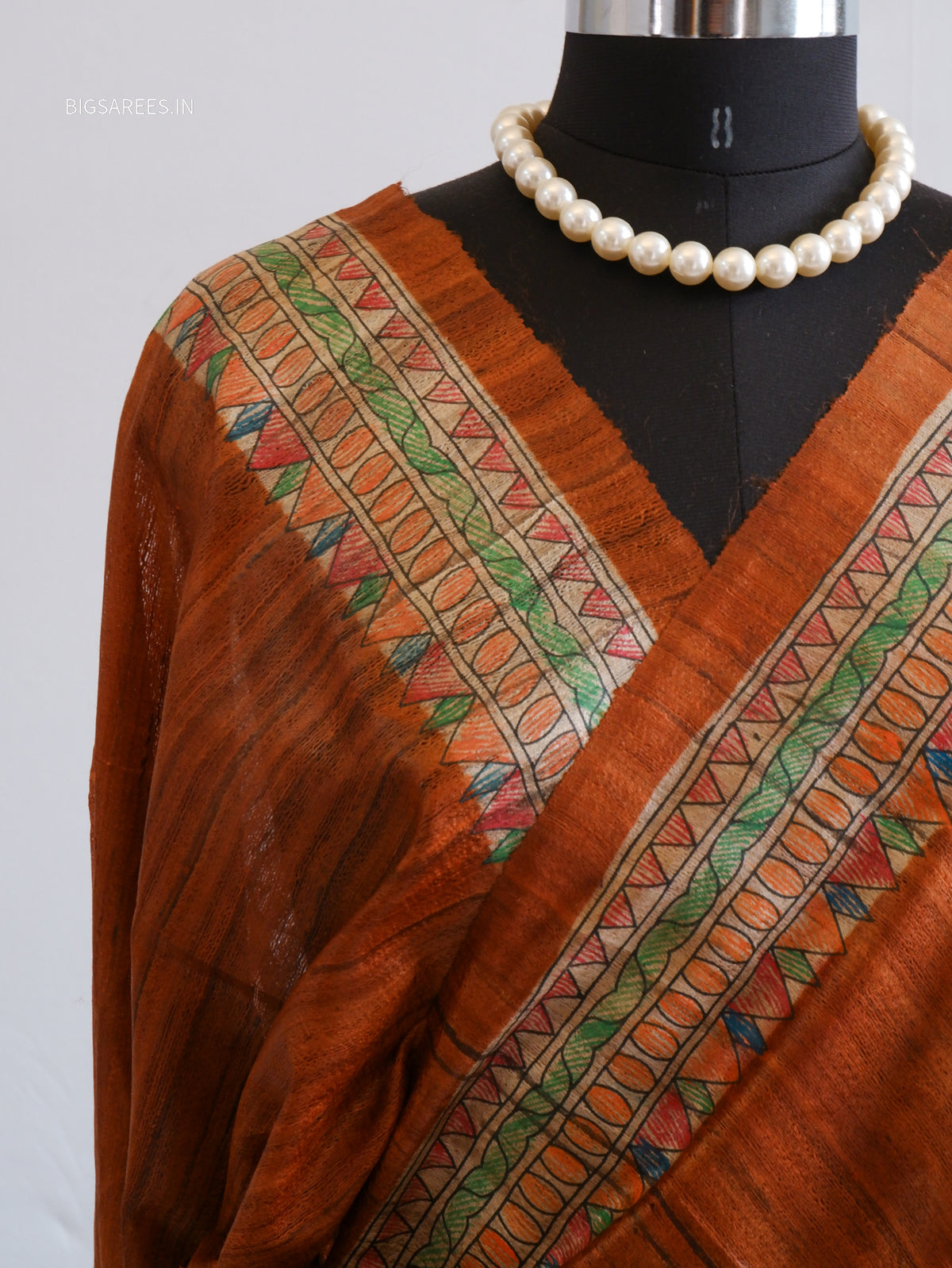 Handcrafted Madhubani Saree | Pure Tussar Ghicha Silk | Silk Mark Certified | Brown