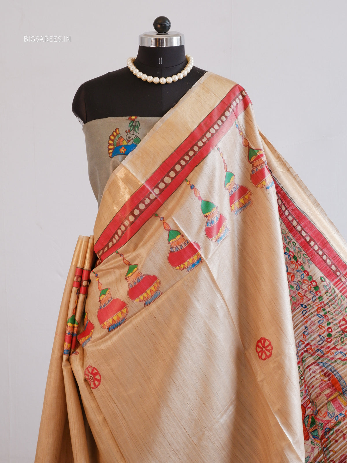 Handcrafted Madhubani Saree | Pure Desi Tussar Silk | Silk Mark Certified | Beige