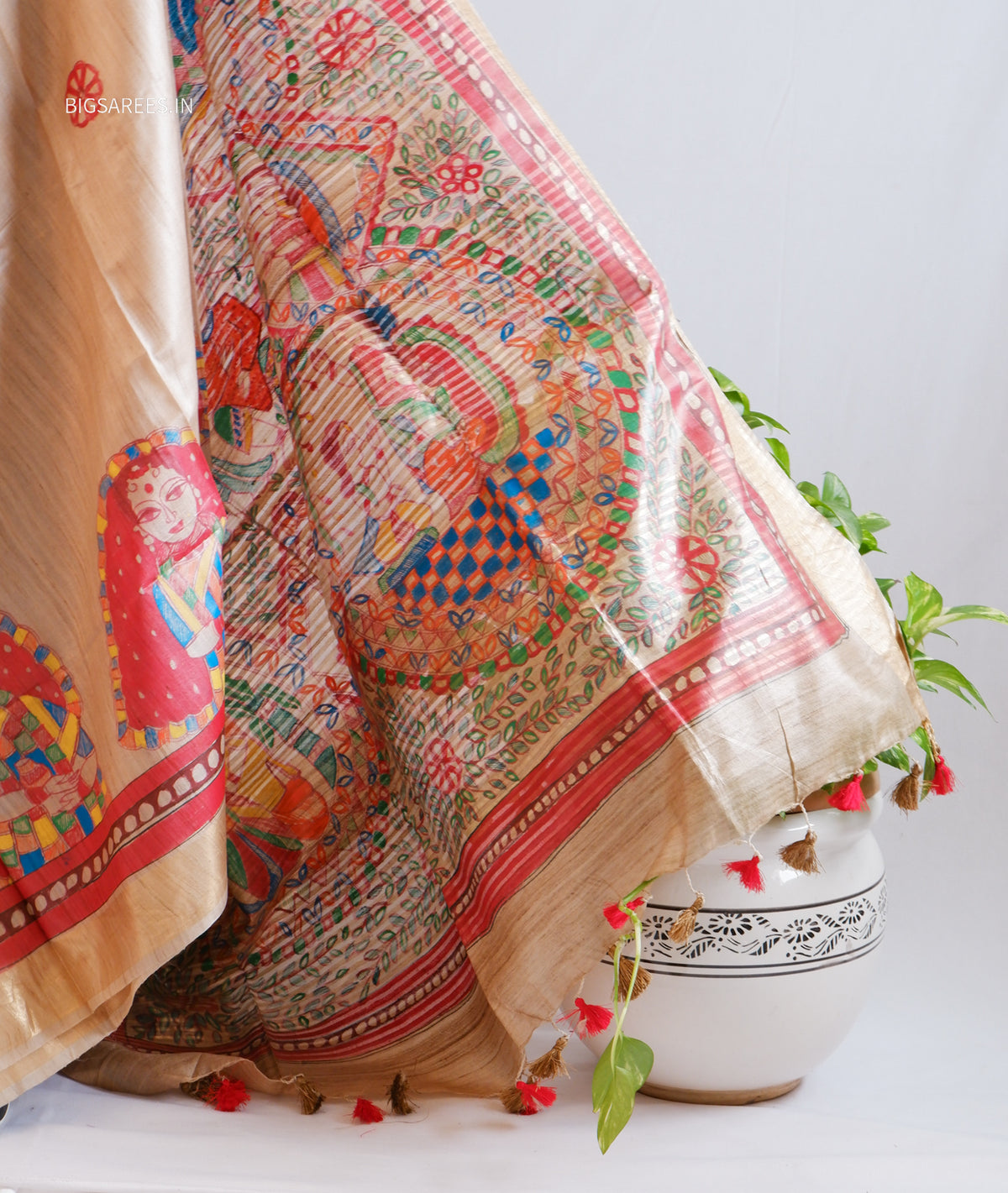 Handcrafted Madhubani Saree | Pure Desi Tussar Silk | Silk Mark Certified | Beige