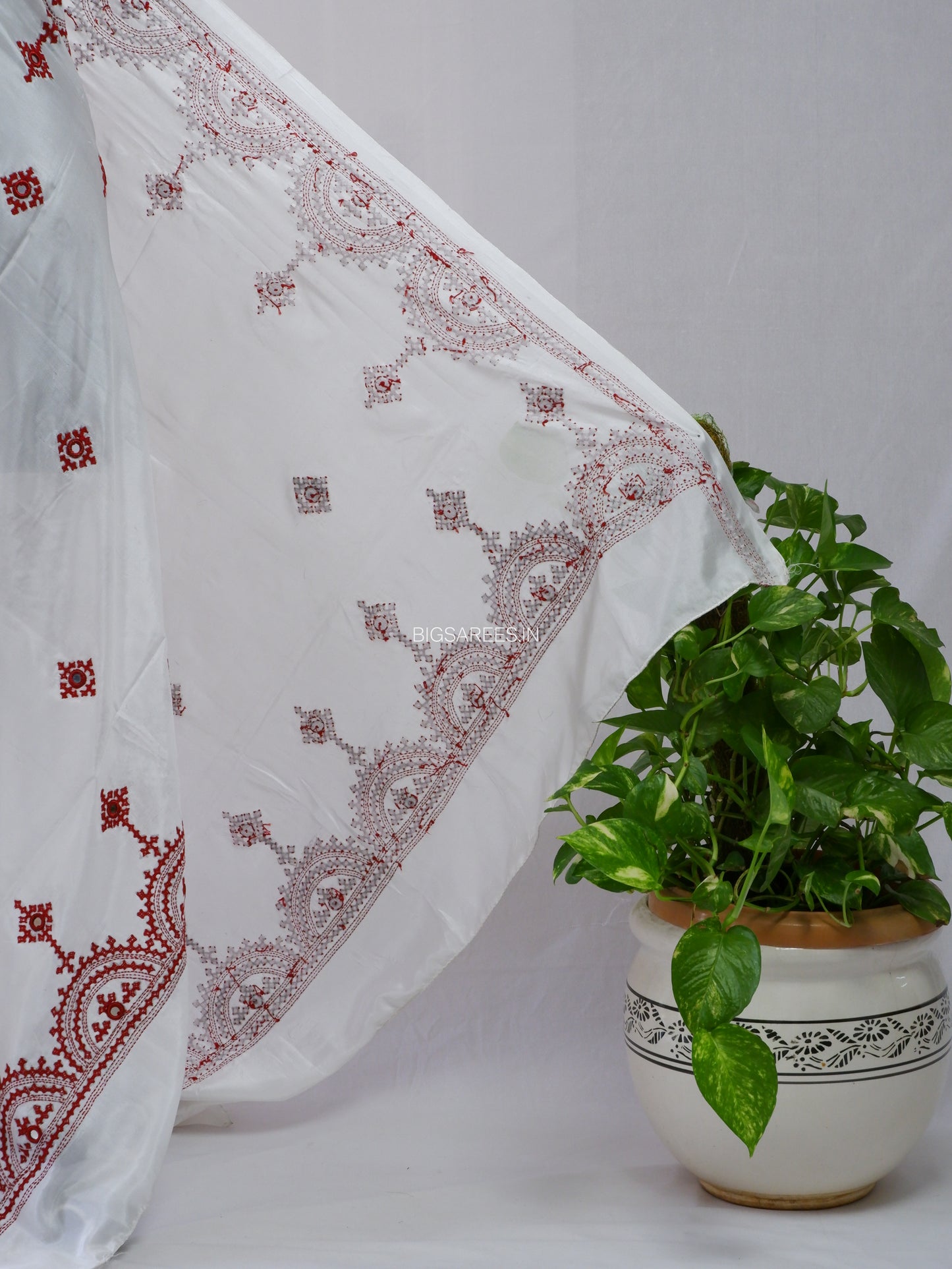 Kutchi Work Dupatta | Blended Bangalore Silk | Real Mirror Work | White