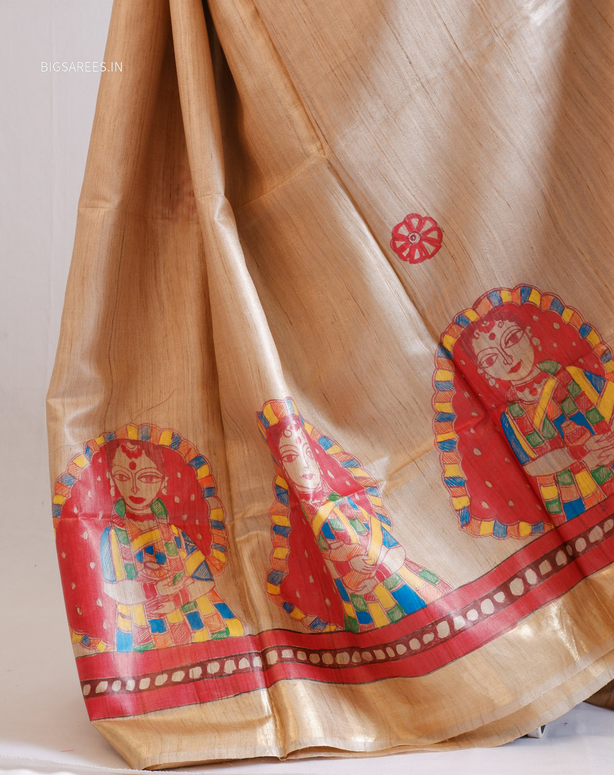 Handcrafted Madhubani Saree | Pure Desi Tussar Silk | Silk Mark Certified | Beige