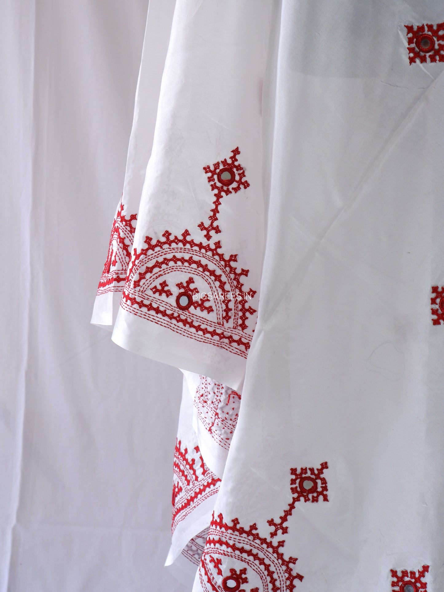 Kutchi Work Dupatta | Blended Bangalore Silk | Real Mirror Work | White