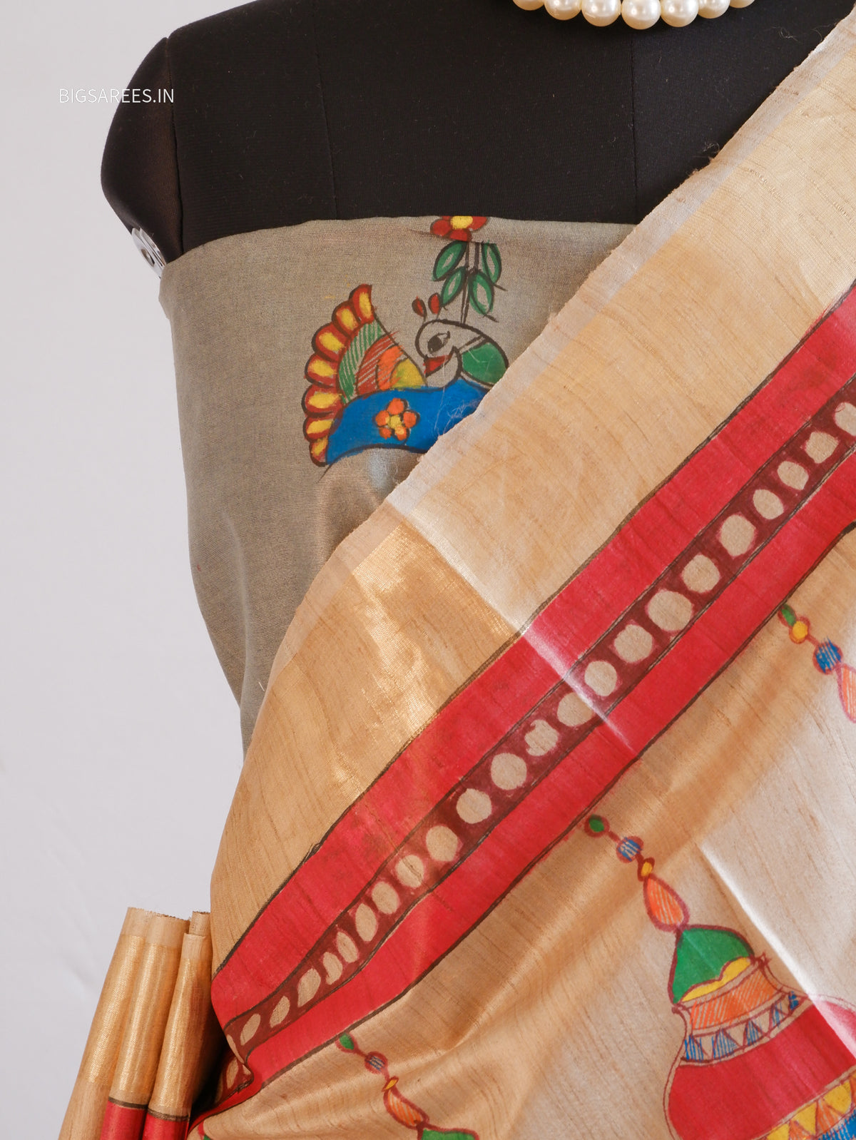 Handcrafted Madhubani Saree | Pure Desi Tussar Silk | Silk Mark Certified | Beige