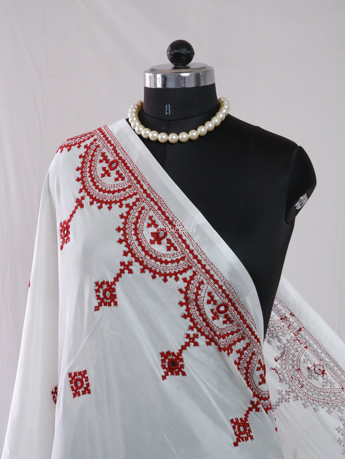 Kutchi Work Dupatta | Blended Bangalore Silk | Real Mirror Work | White