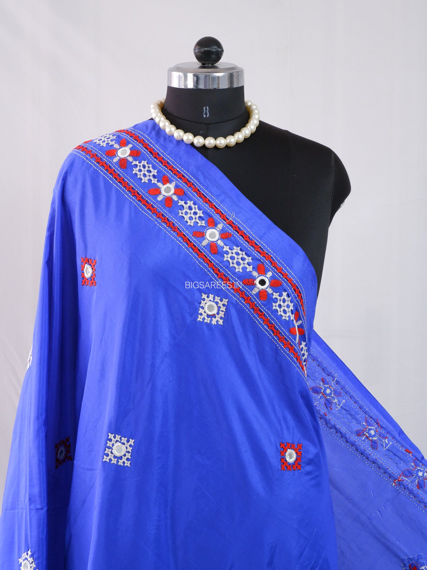 Kutchi Work Dupatta | Blended Bangalore Silk | Real Mirror | Blue