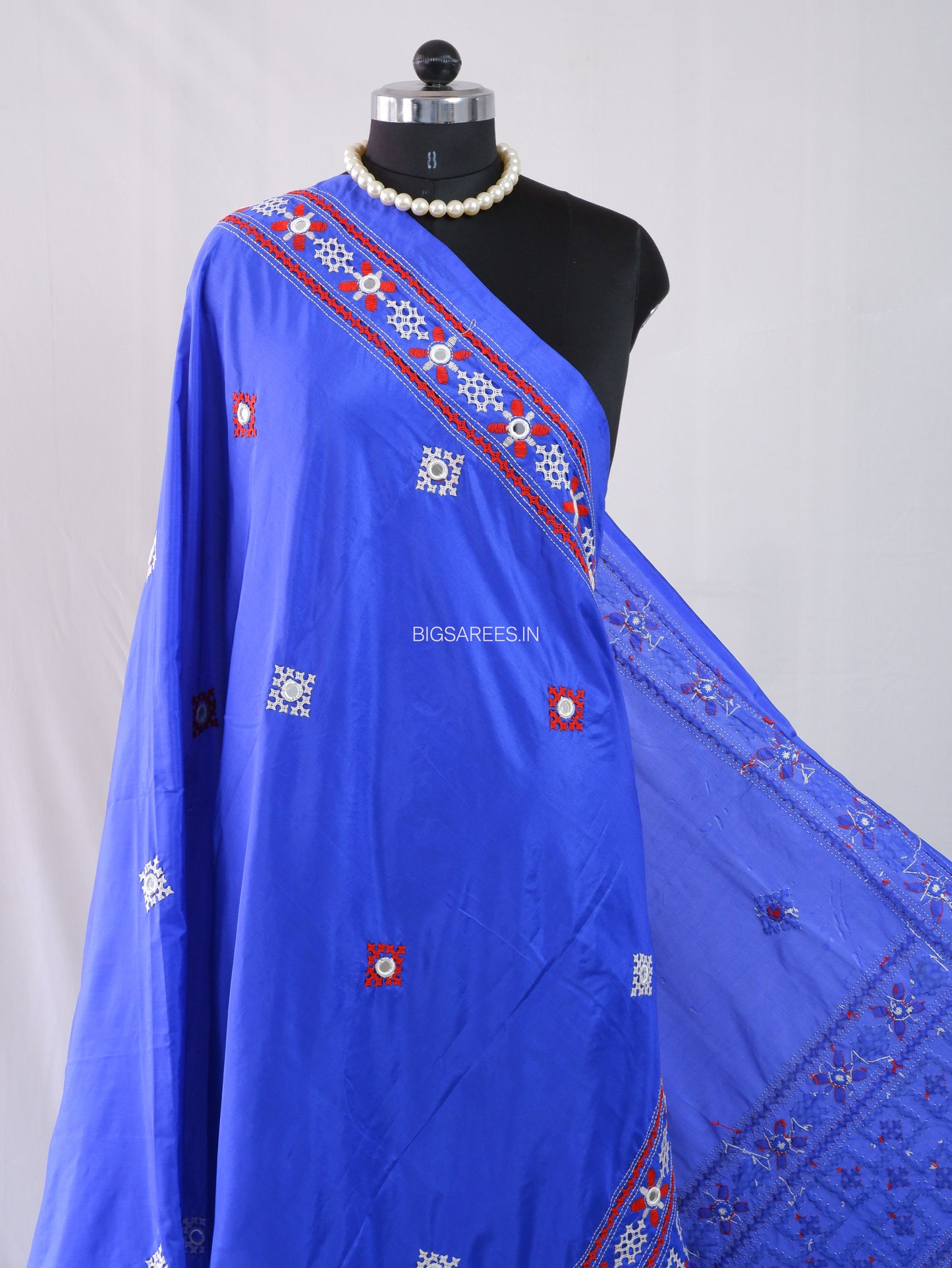 Kutchi Work Dupatta | Blended Bangalore Silk | Real Mirror | Blue