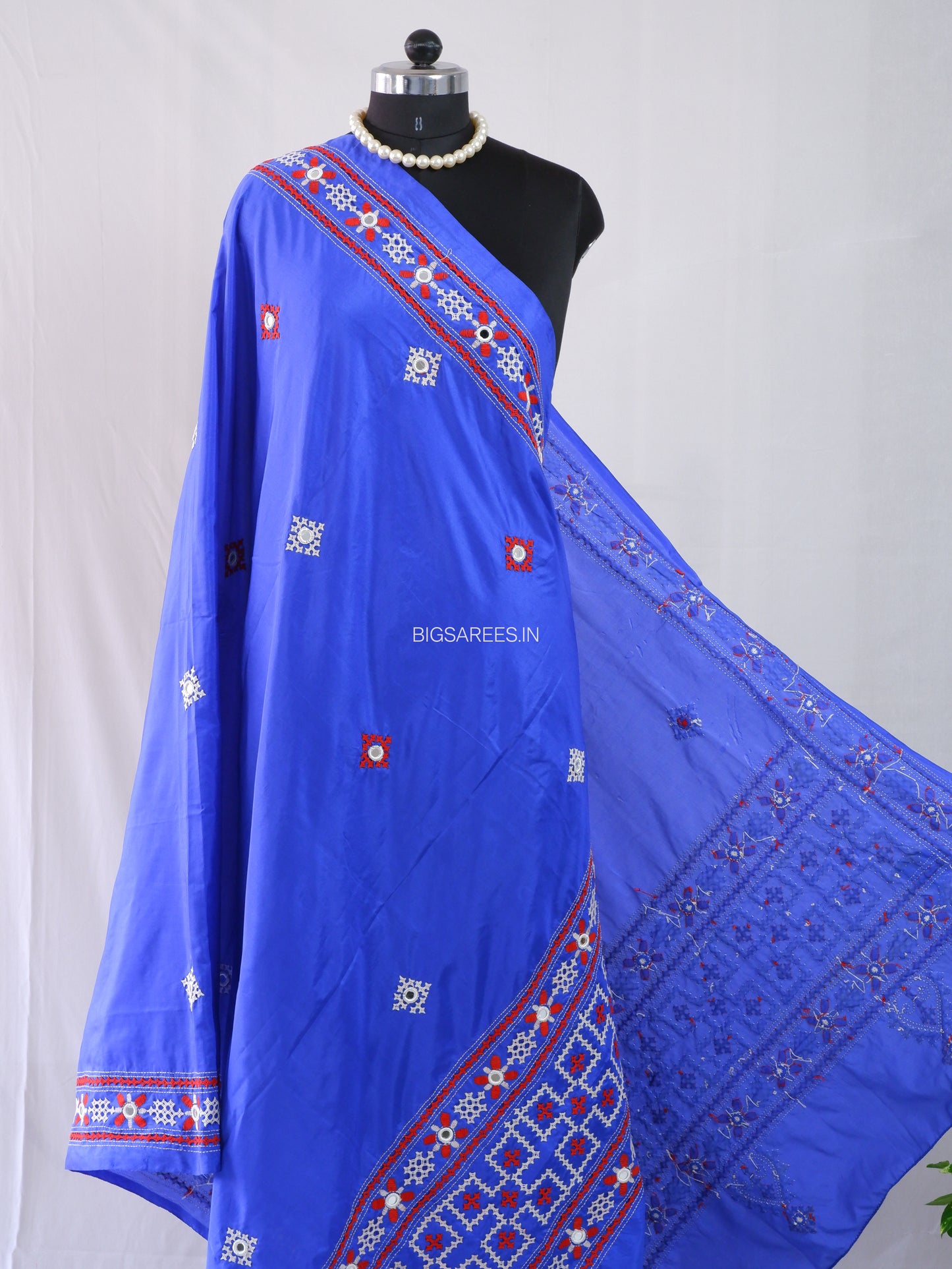 Kutchi Work Dupatta | Blended Bangalore Silk | Real Mirror | Blue