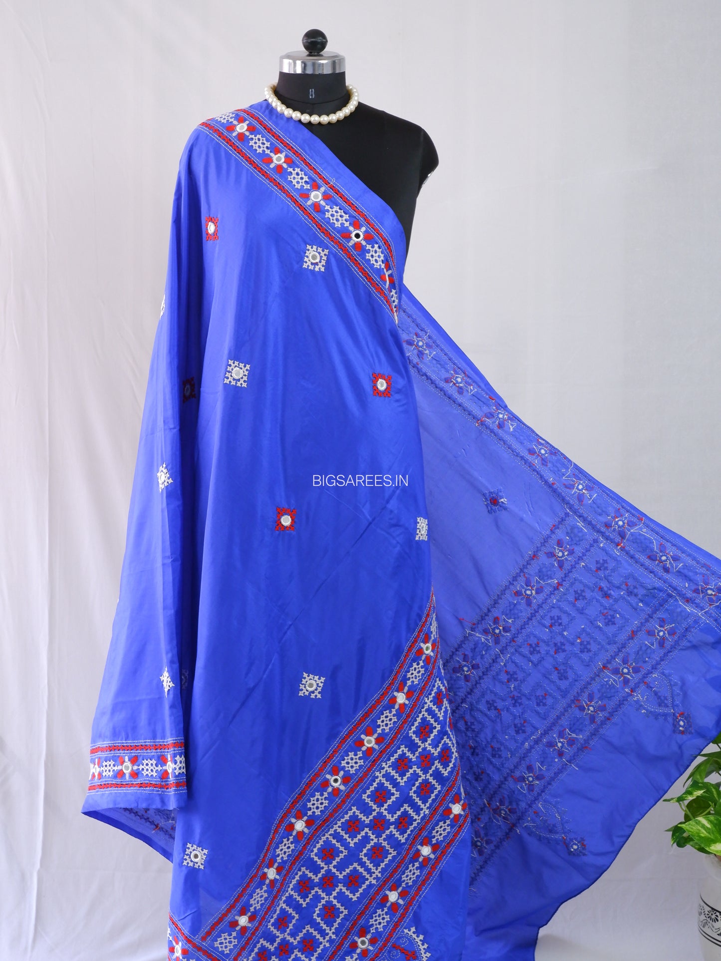 Kutchi Work Dupatta | Blended Bangalore Silk | Real Mirror | Blue