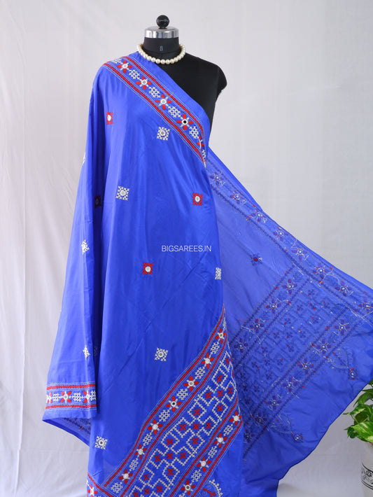 Kutchi Work Dupatta | Blended Bangalore Silk | Real Mirror | Blue