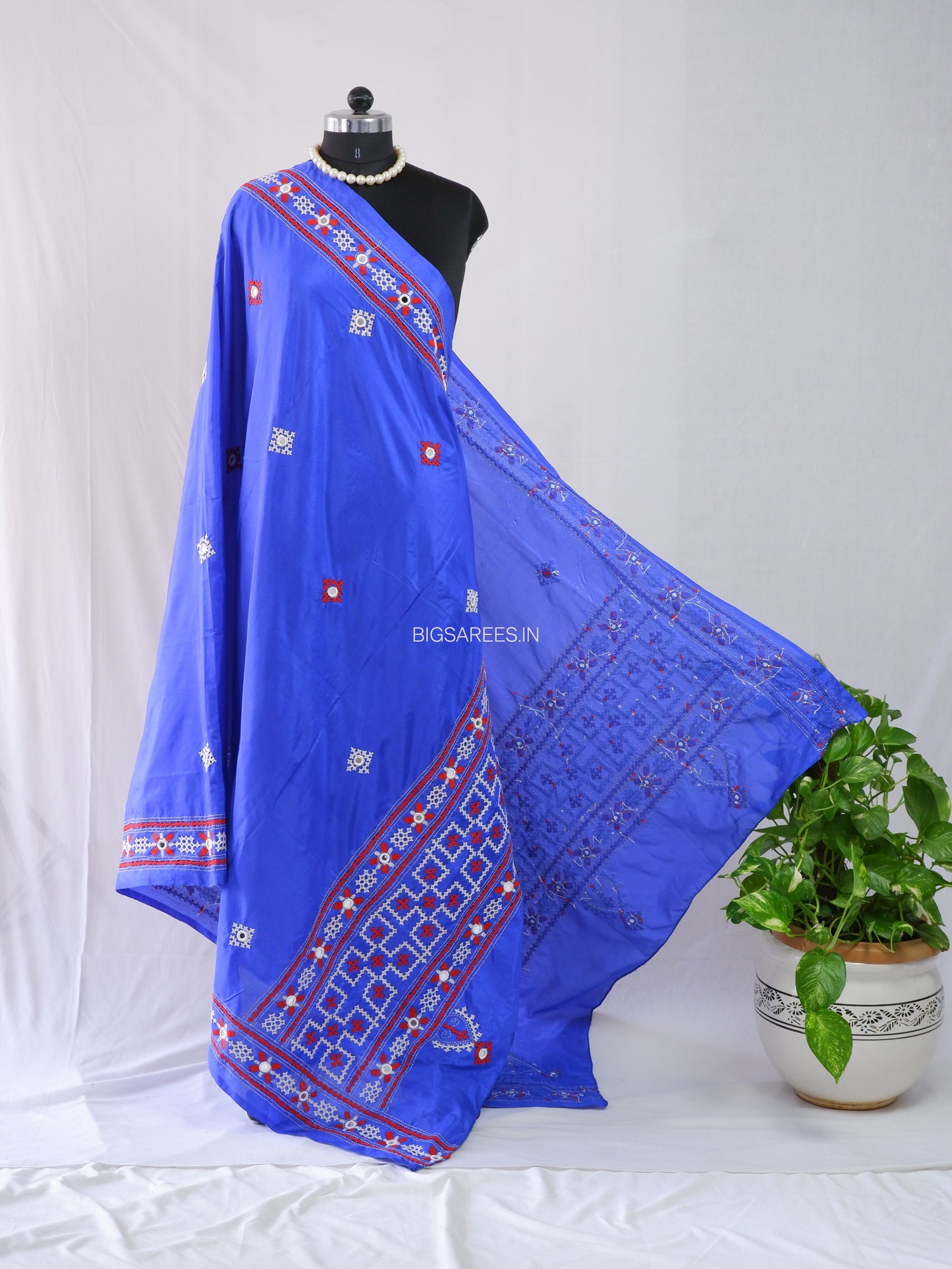 Kutchi Work Dupatta | Blended Bangalore Silk | Real Mirror | Blue