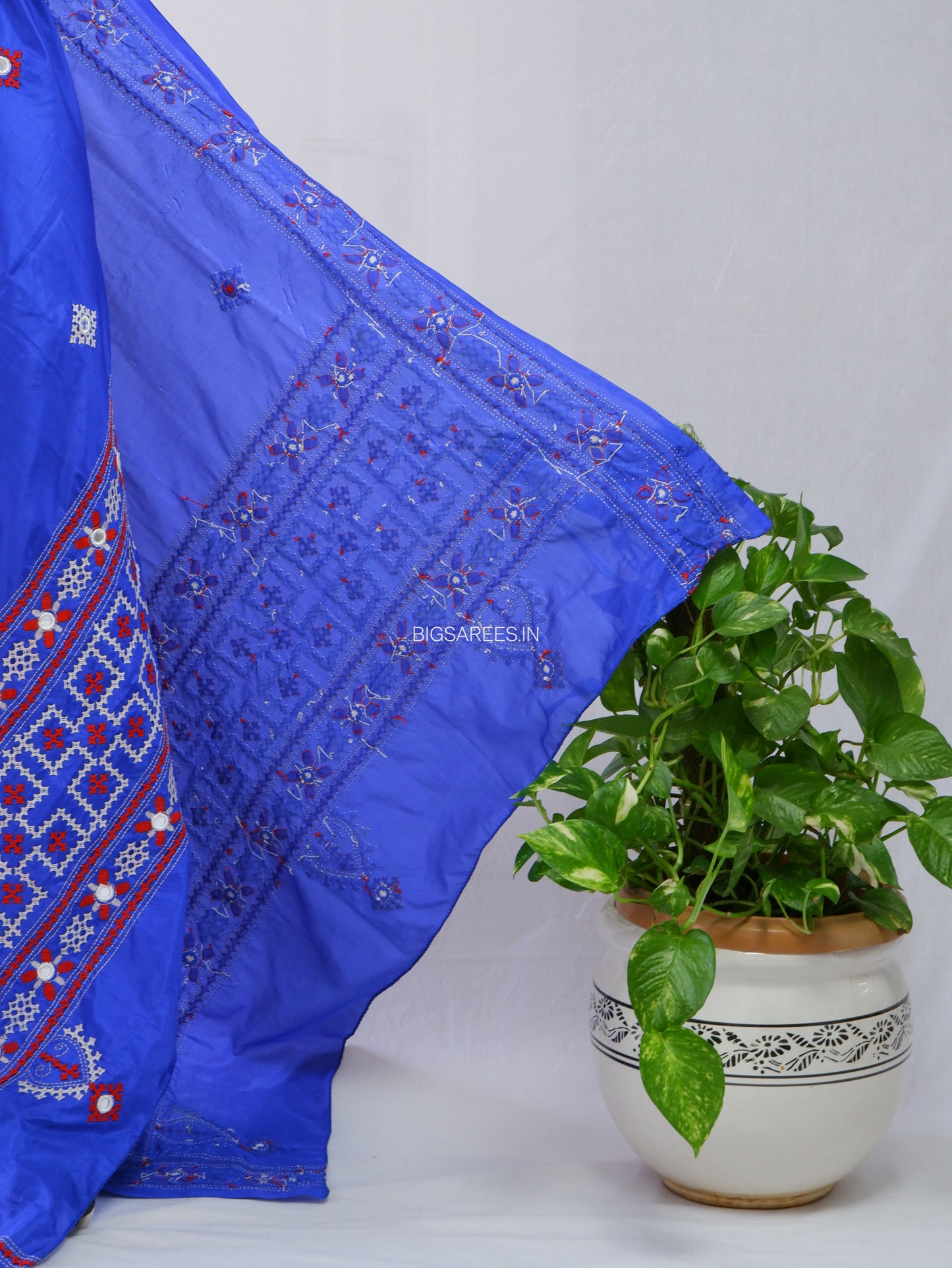 Kutchi Work Dupatta | Blended Bangalore Silk | Real Mirror | Blue
