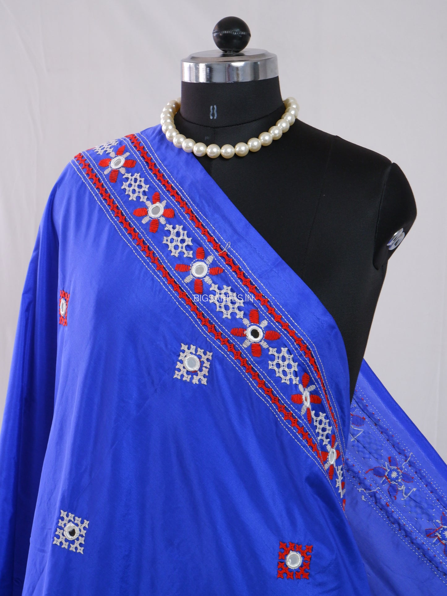 Kutchi Work Dupatta | Blended Bangalore Silk | Real Mirror | Blue