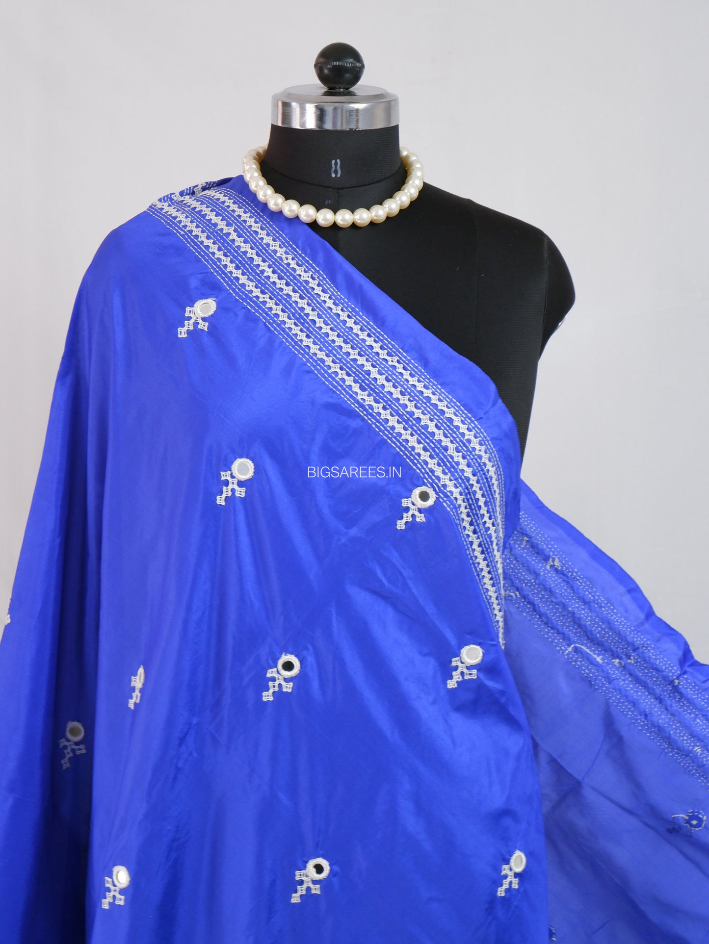 Kutchi Work Dupatta | Blended Bangalore Silk | Real Mirror | Blue