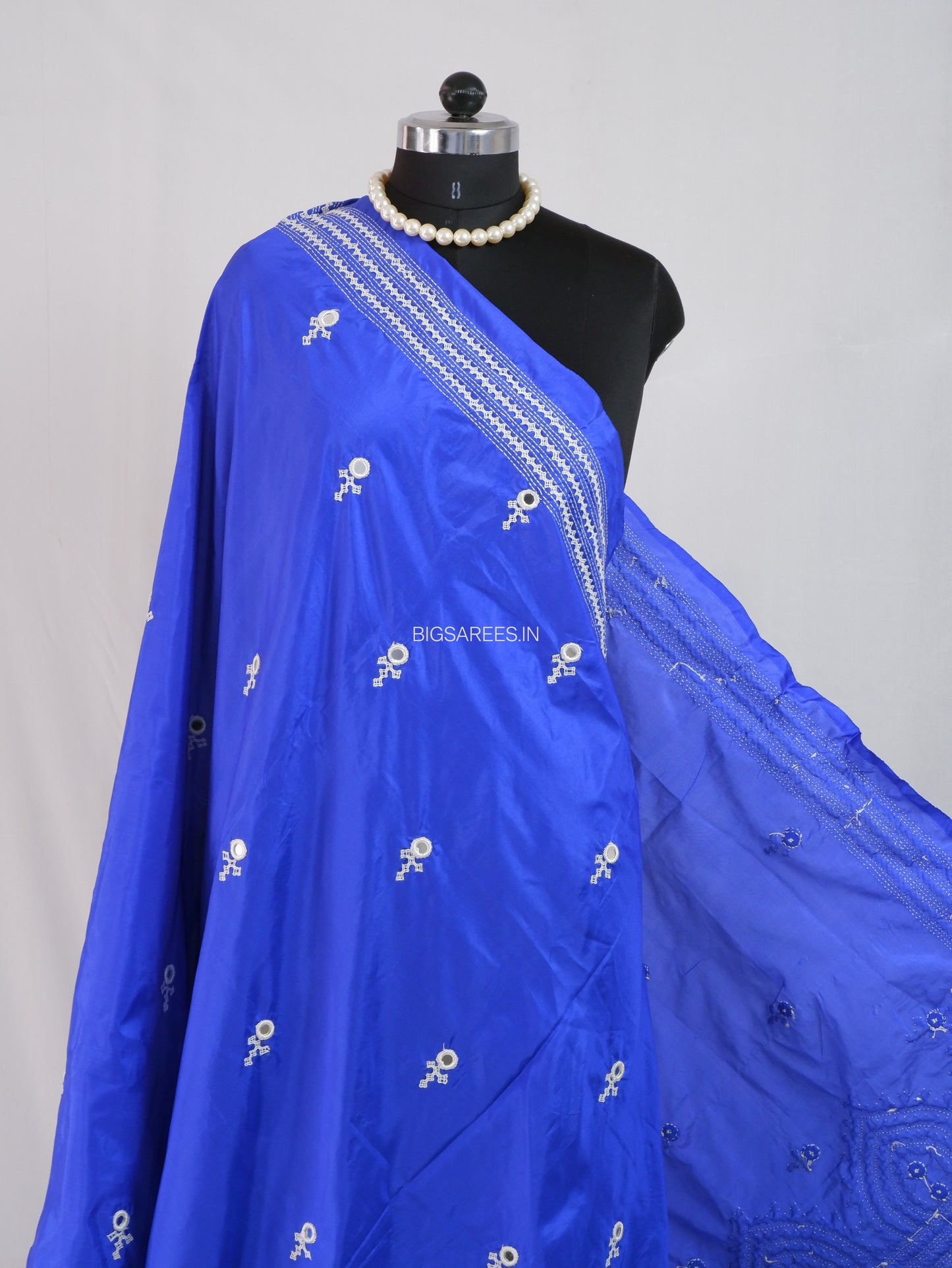 Kutchi Work Dupatta | Blended Bangalore Silk | Real Mirror | Blue