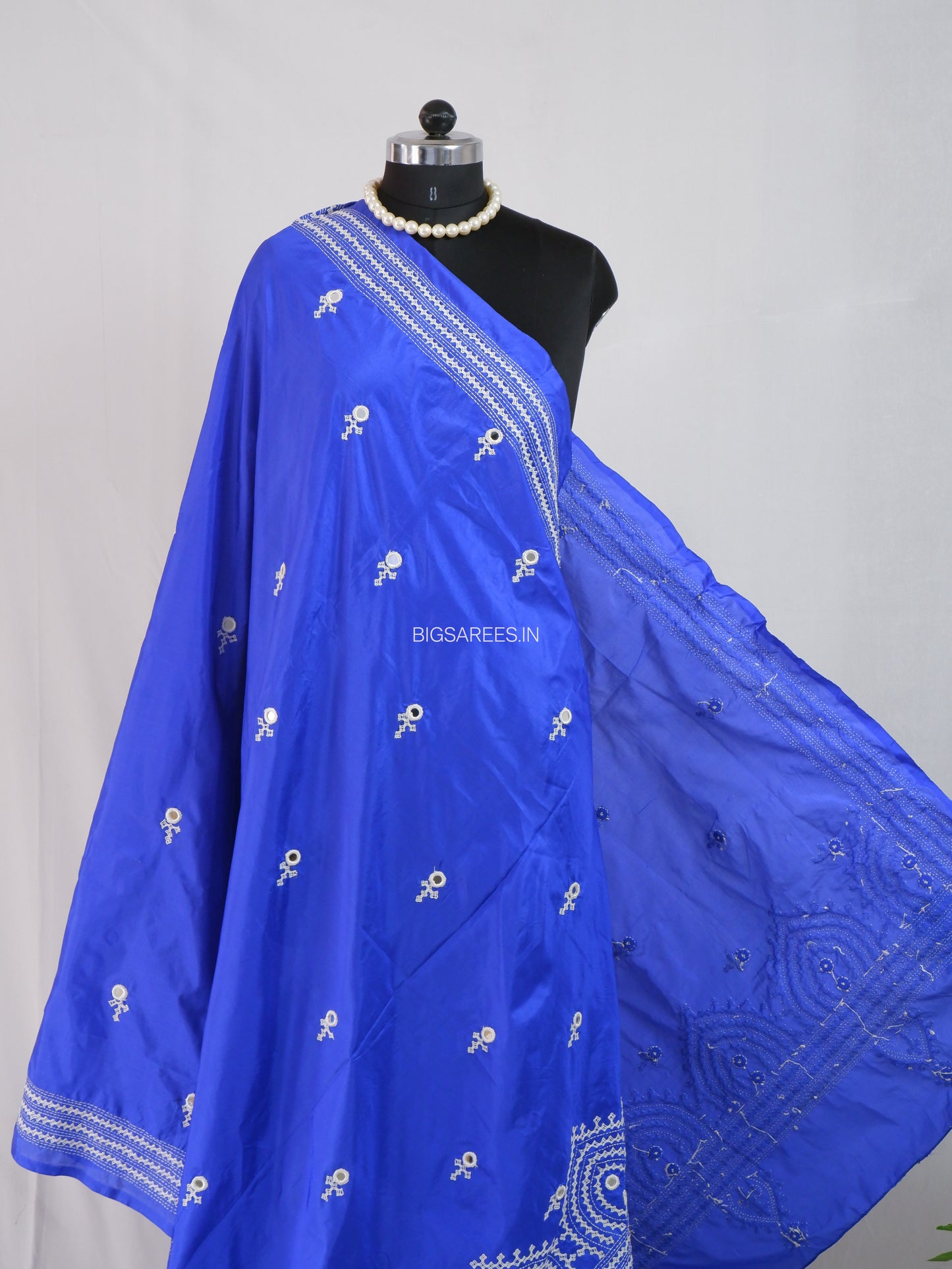 Kutchi Work Dupatta | Blended Bangalore Silk | Real Mirror | Blue