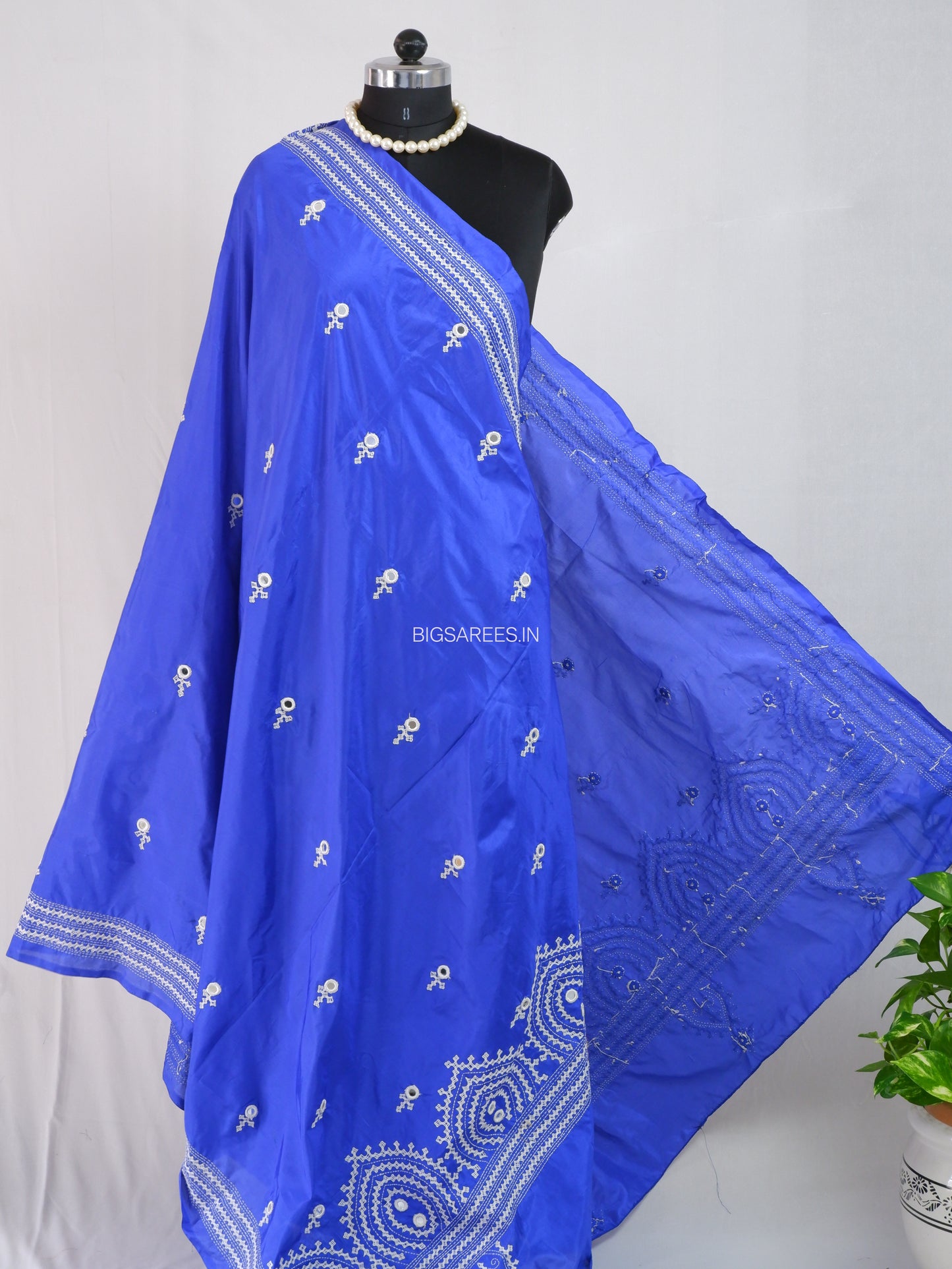 Kutchi Work Dupatta | Blended Bangalore Silk | Real Mirror | Blue
