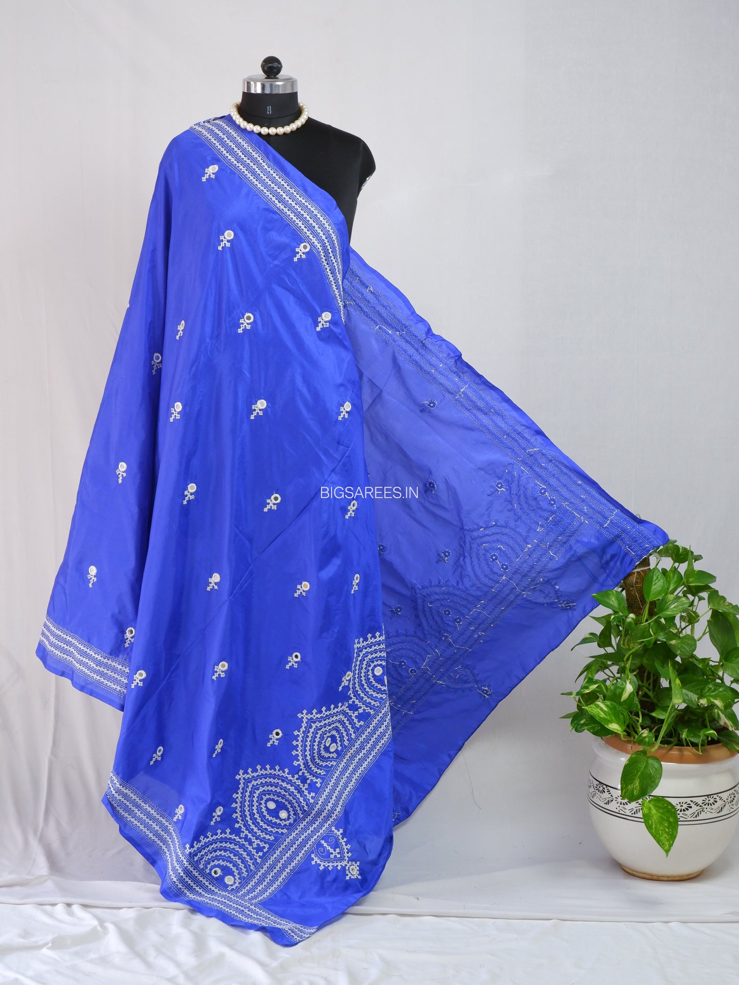 Kutchi Work Dupatta | Blended Bangalore Silk | Real Mirror | Blue
