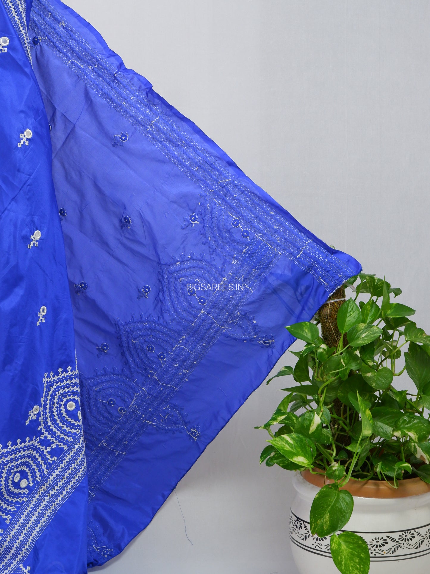 Kutchi Work Dupatta | Blended Bangalore Silk | Real Mirror | Blue