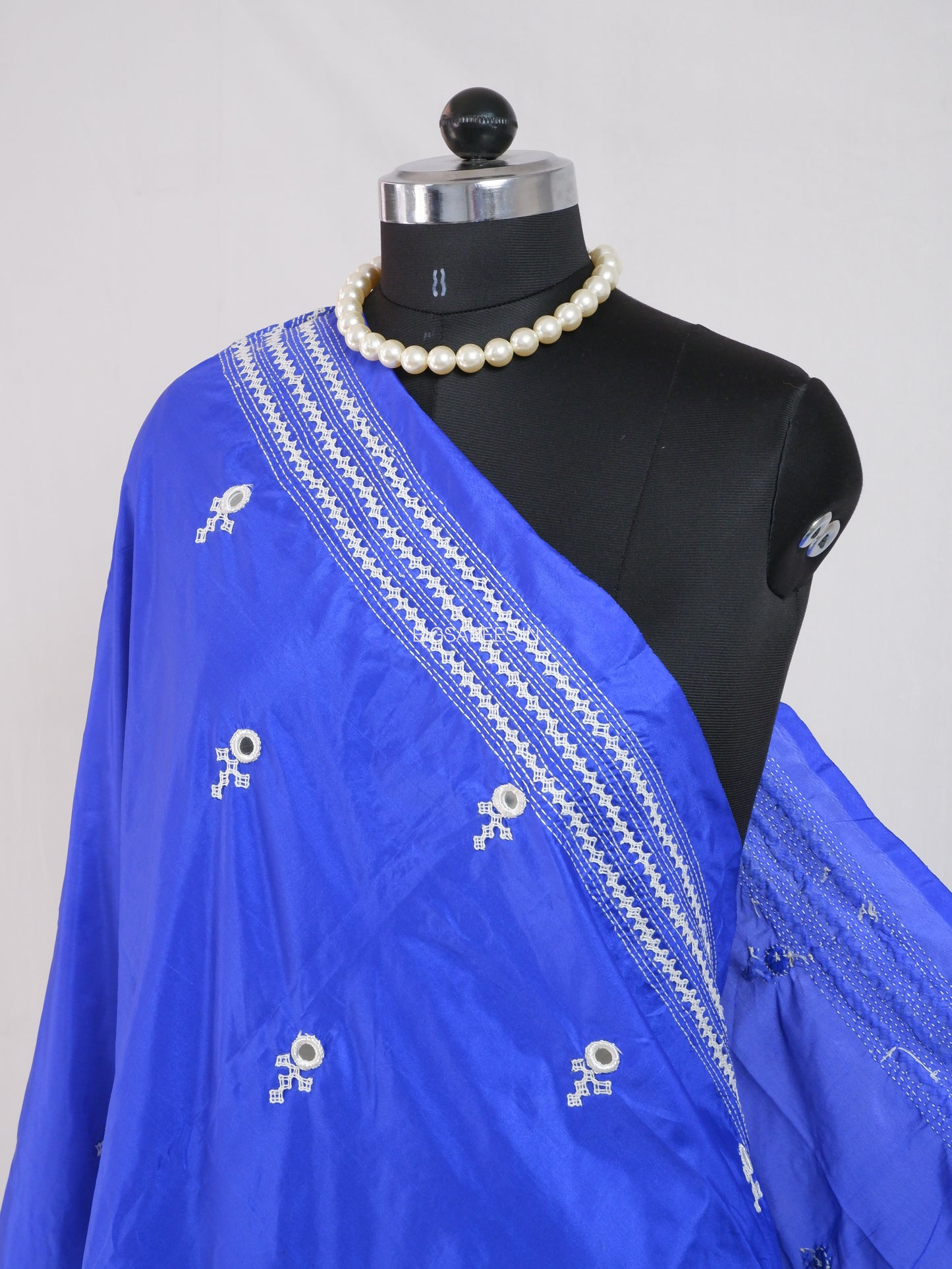 Kutchi Work Dupatta | Blended Bangalore Silk | Real Mirror | Blue