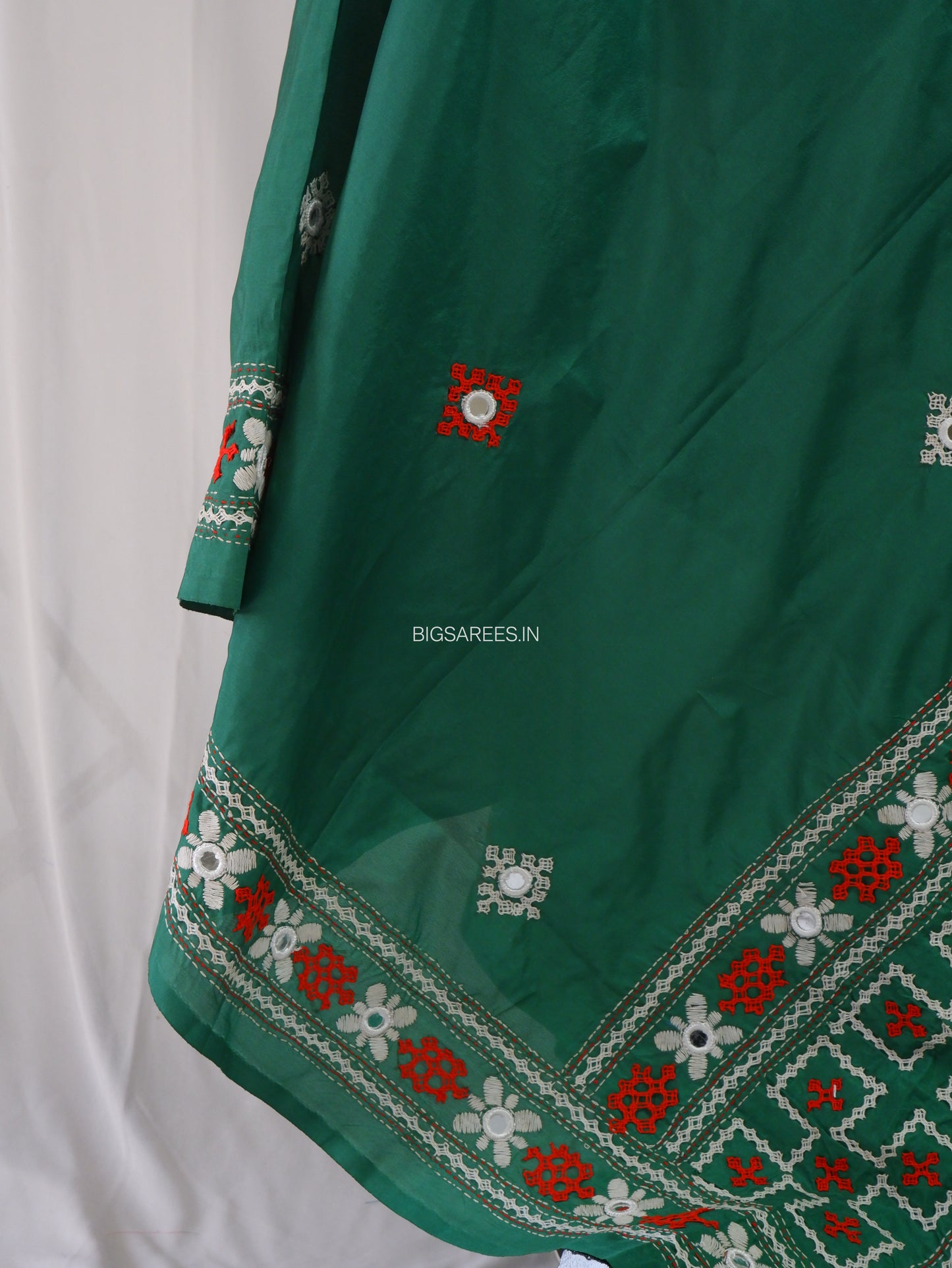 Kutchi Work Dupatta | Blended Bangalore Silk | Real Mirror | Green
