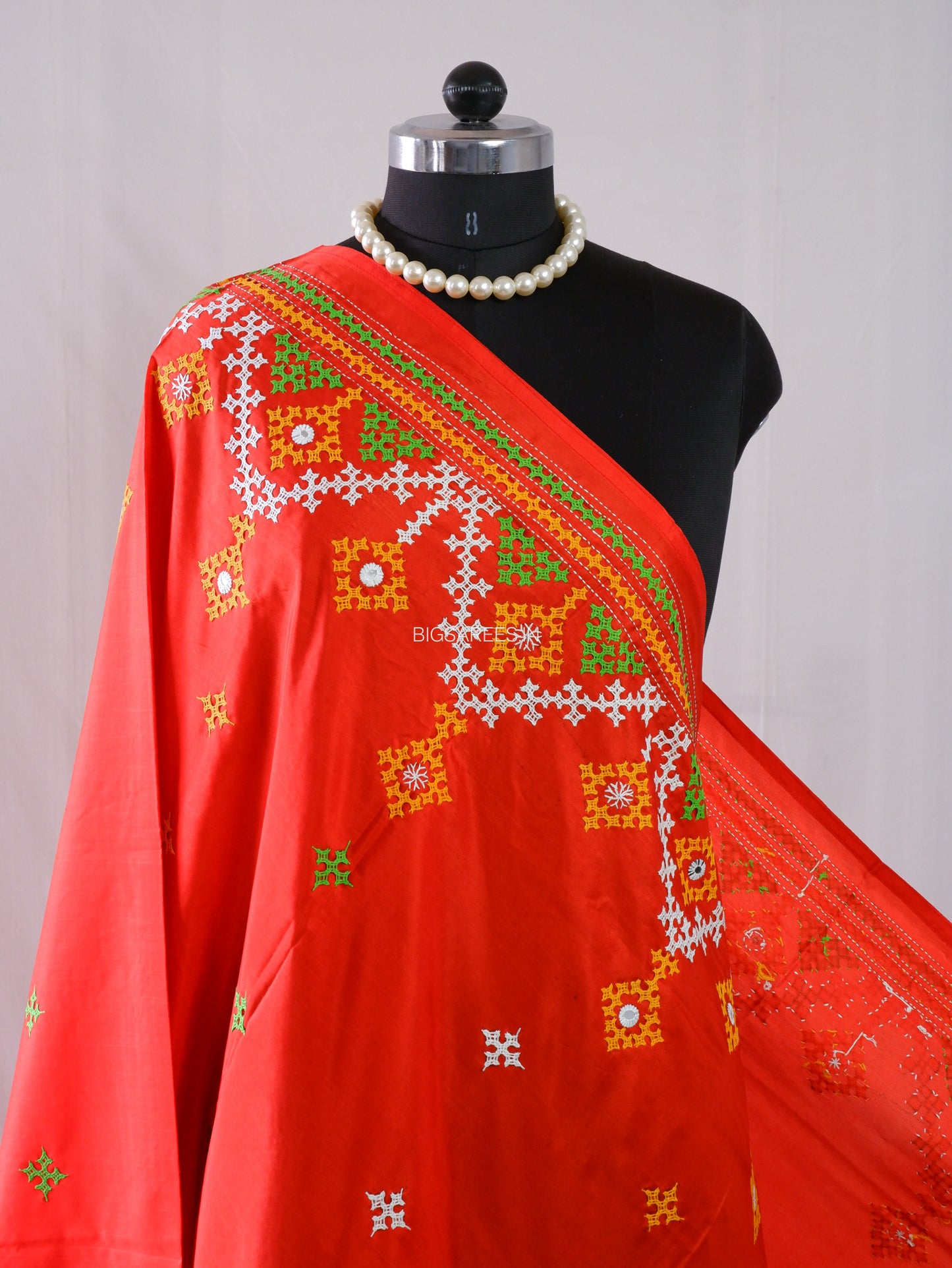 Kutchi Work Dupatta | Blended Bangalore Silk | Red