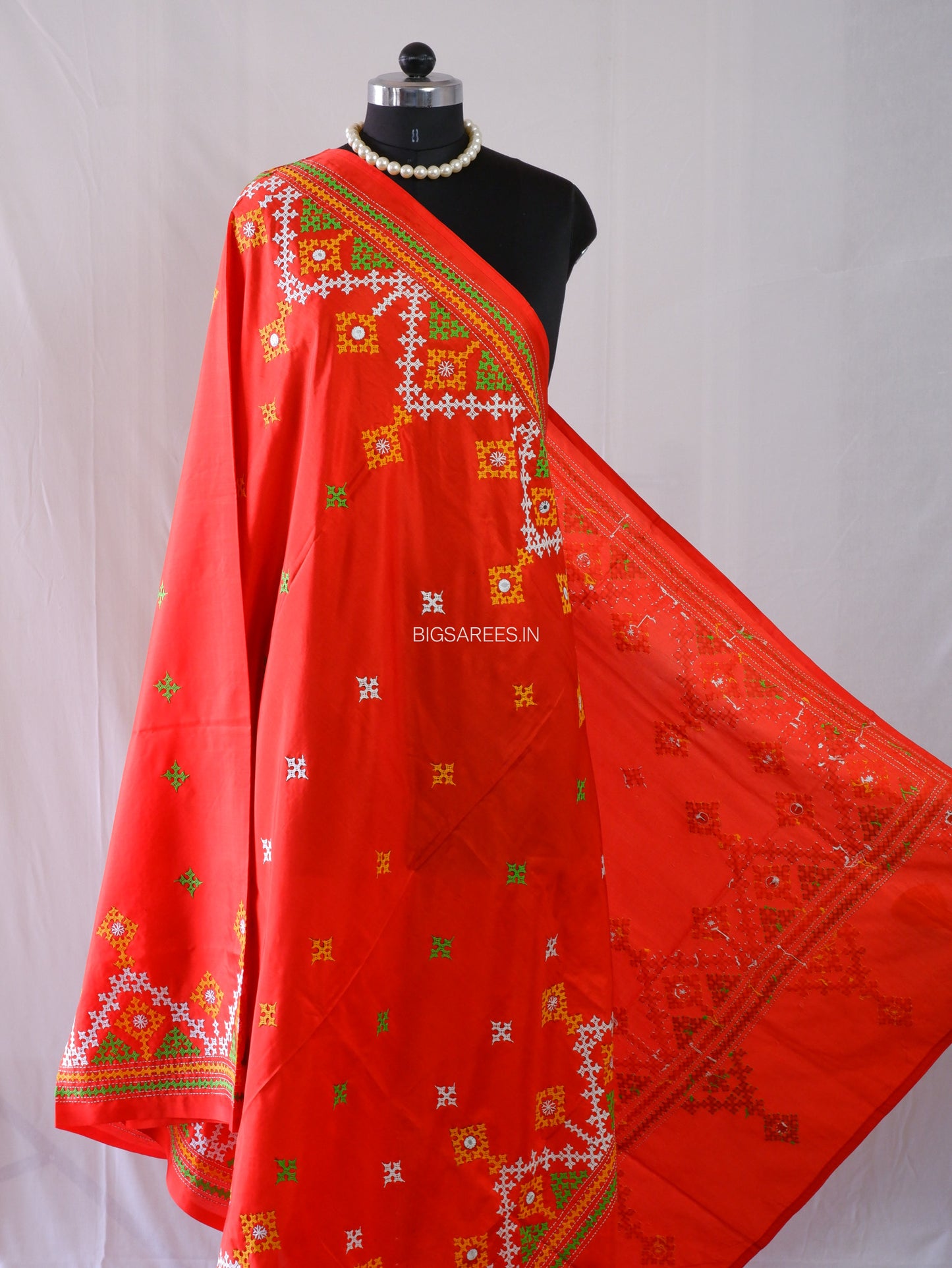 Kutchi Work Dupatta | Blended Bangalore Silk | Red