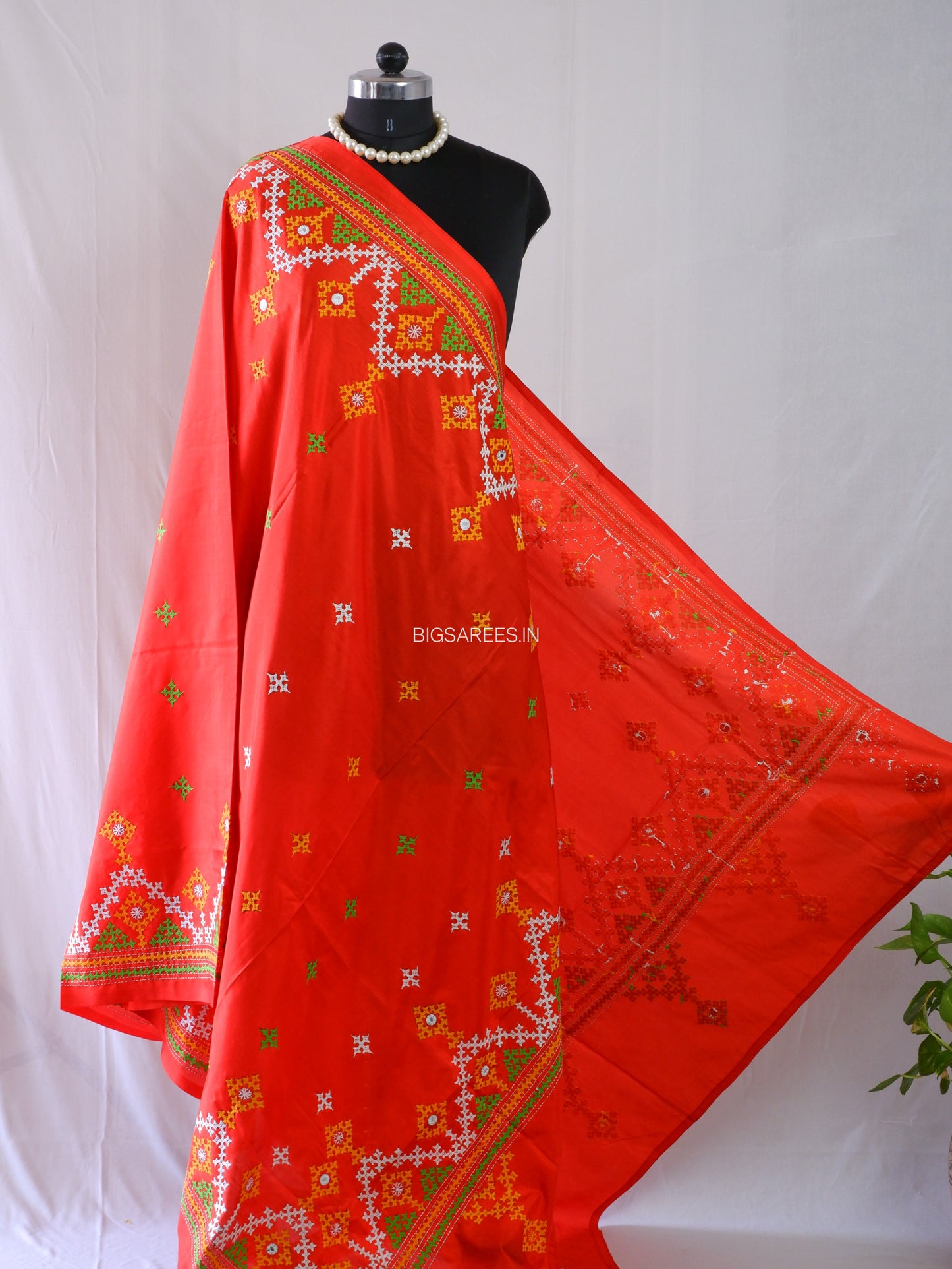 Kutchi Work Dupatta | Blended Bangalore Silk | Red