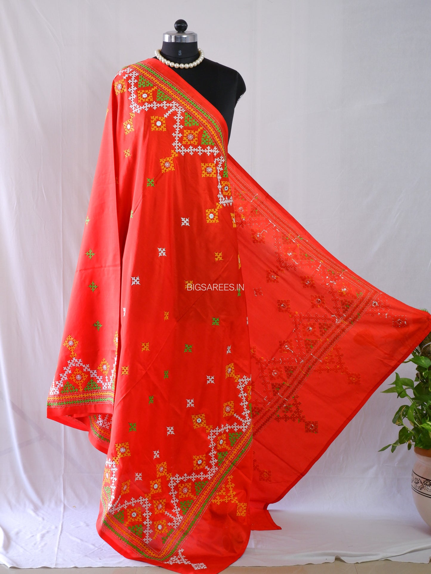 Kutchi Work Dupatta | Blended Bangalore Silk | Red