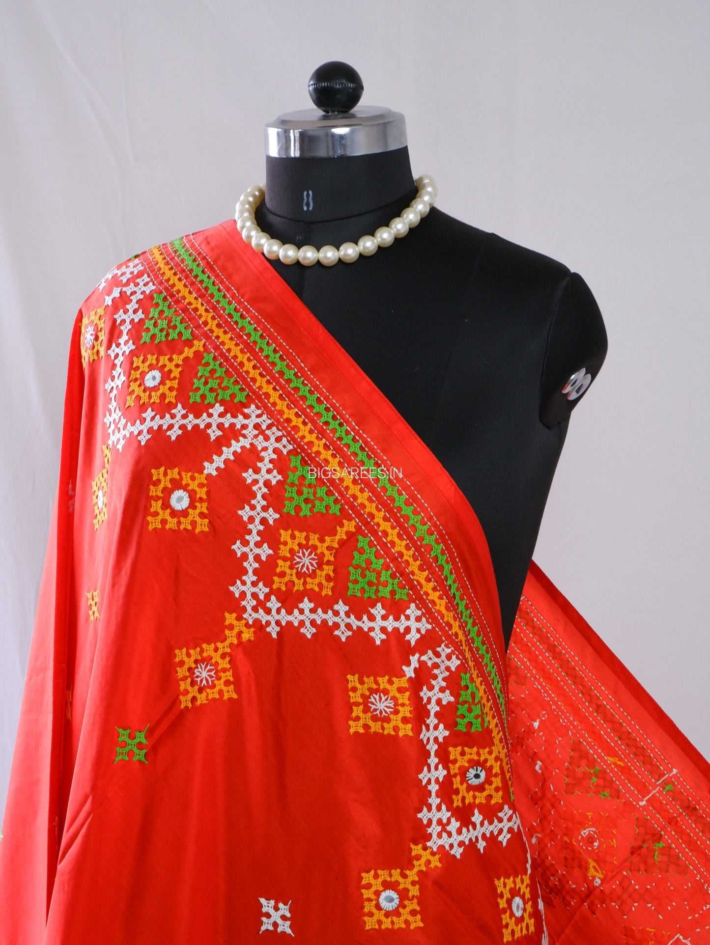 Kutchi Work Dupatta | Blended Bangalore Silk | Red