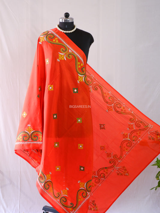 Kutchi Work Dupatta | Blended Bangalore Silk | Foil Mirror | Red