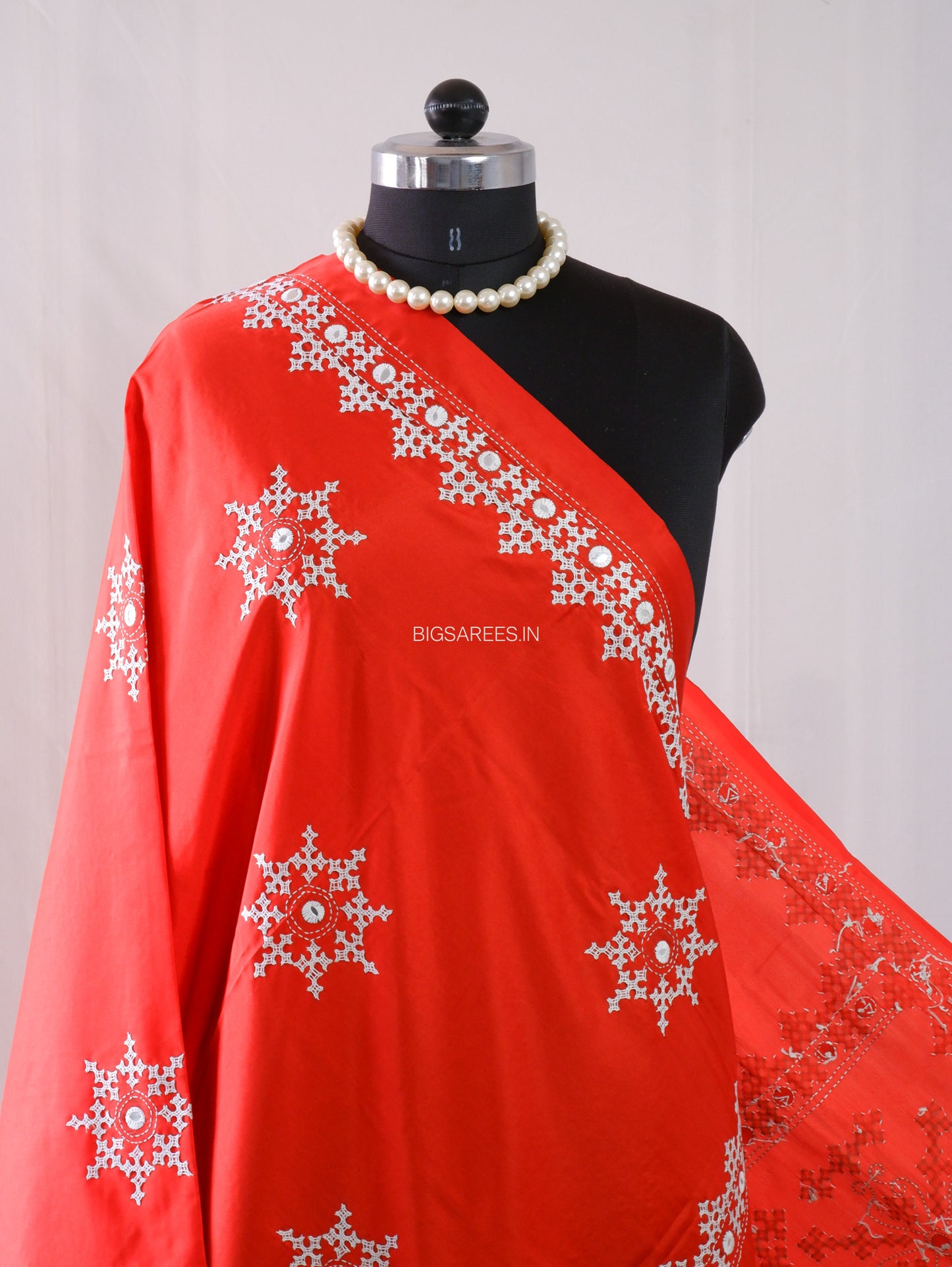 Kutchi Work Dupatta | Blended Bangalore Silk | Foil Mirror | Red