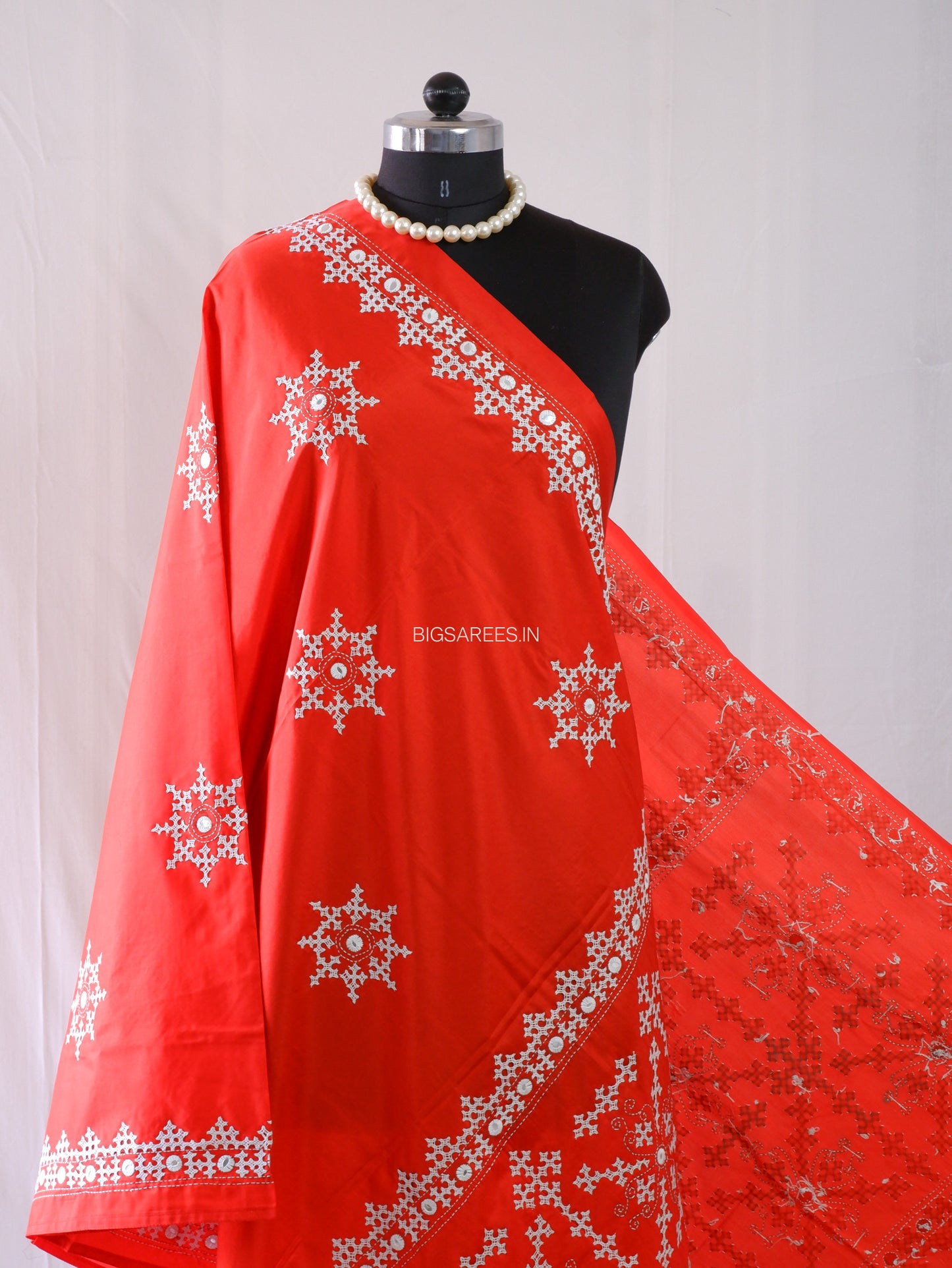 Kutchi Work Dupatta | Blended Bangalore Silk | Foil Mirror | Red