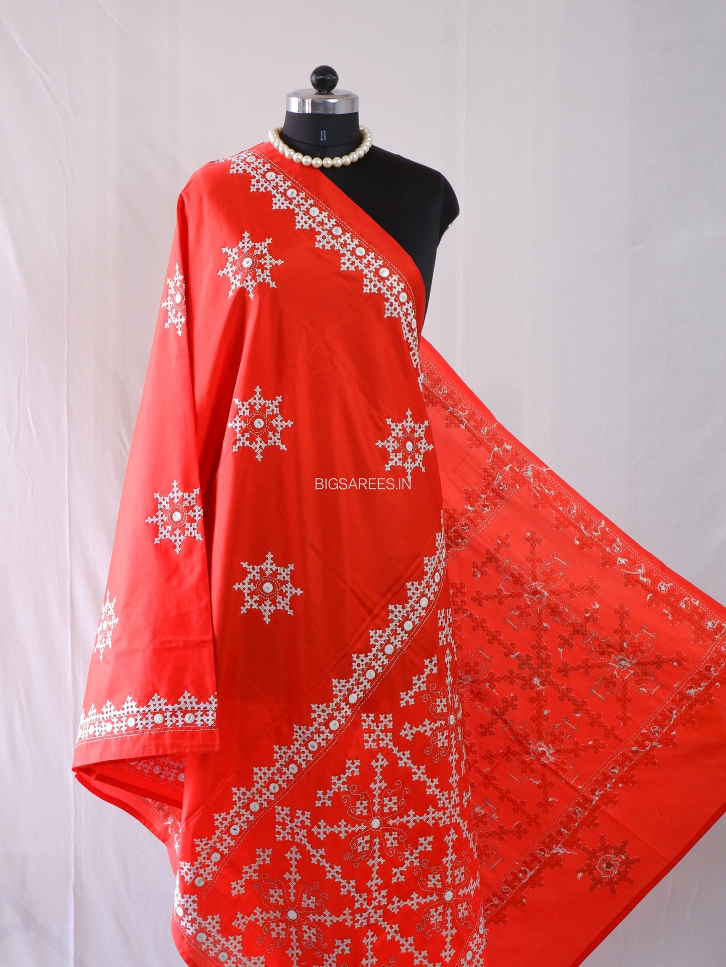 Kutchi Work Dupatta | Blended Bangalore Silk | Foil Mirror | Red