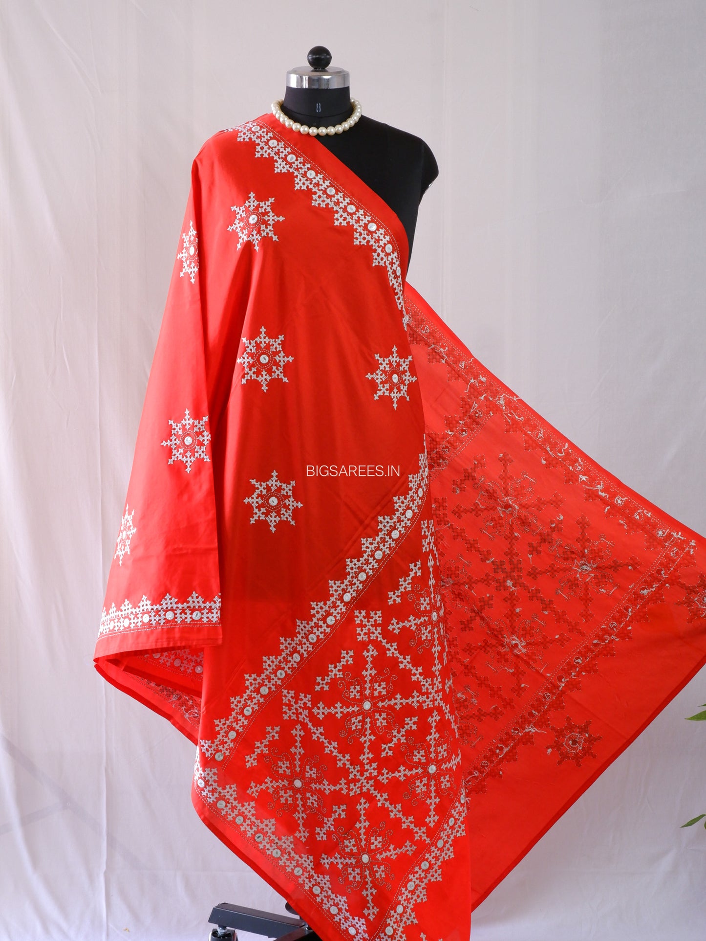 Kutchi Work Dupatta | Blended Bangalore Silk | Foil Mirror | Red