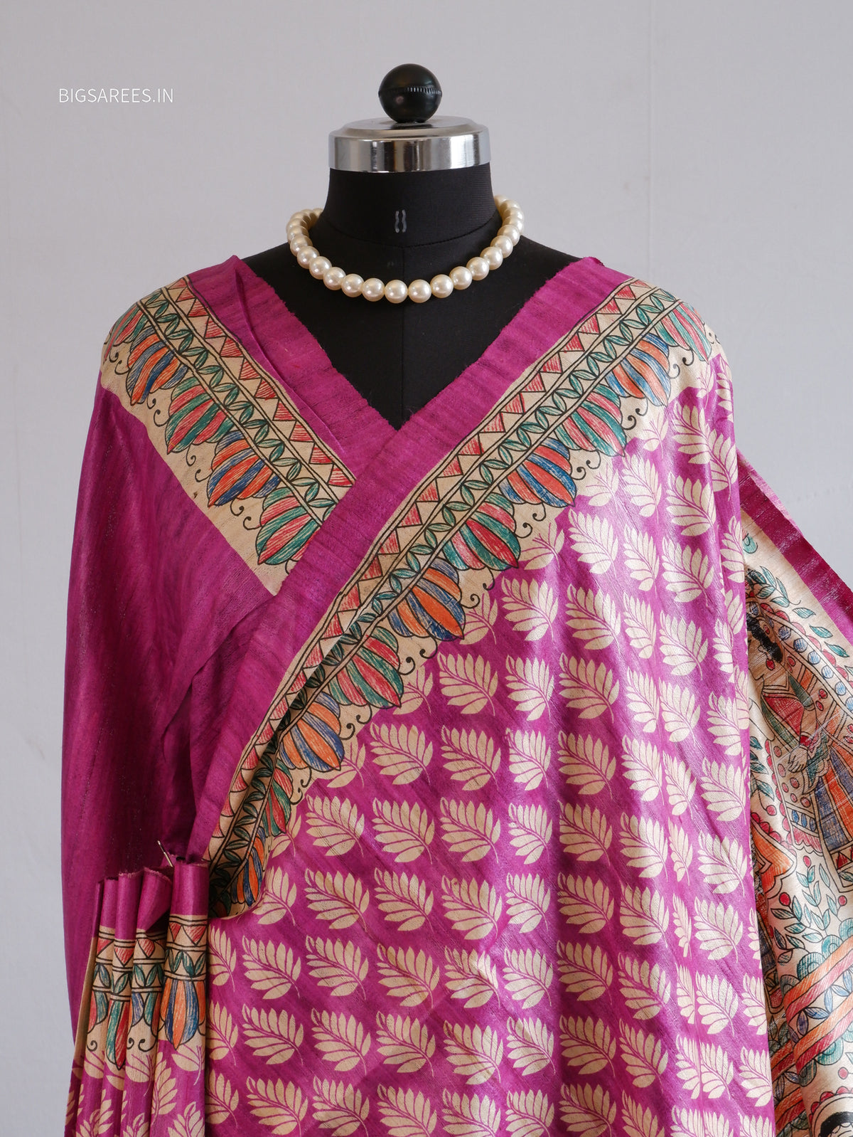 Handcrafted Madhubani Saree | Pure Tussar Ghicha Silk | Silk Mark Certified | Violet