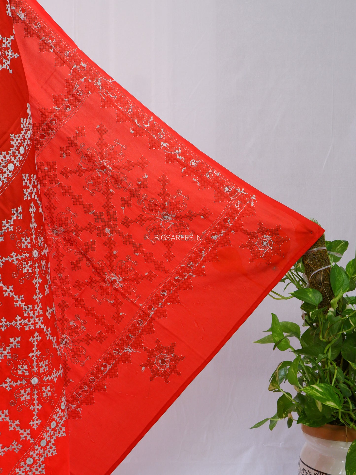 Kutchi Work Dupatta | Blended Bangalore Silk | Foil Mirror | Red