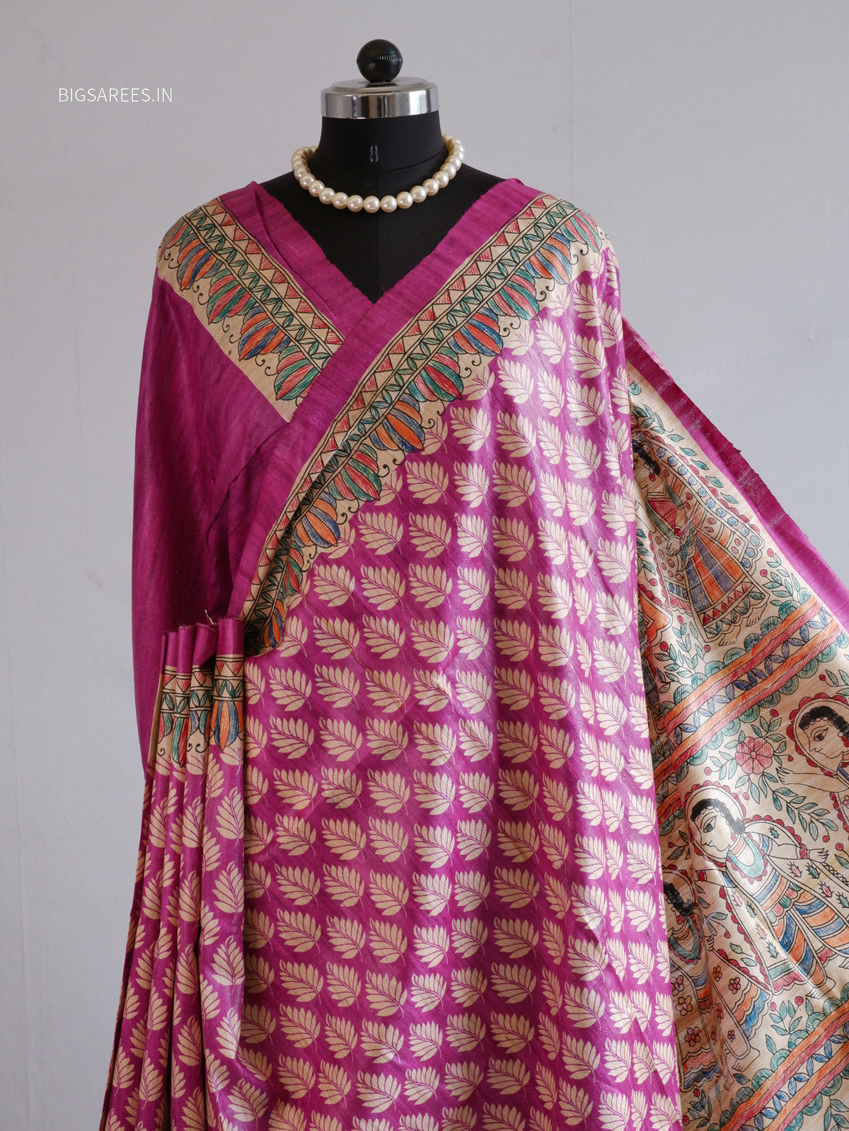 Handcrafted Madhubani Saree | Pure Tussar Ghicha Silk | Silk Mark Certified | Violet