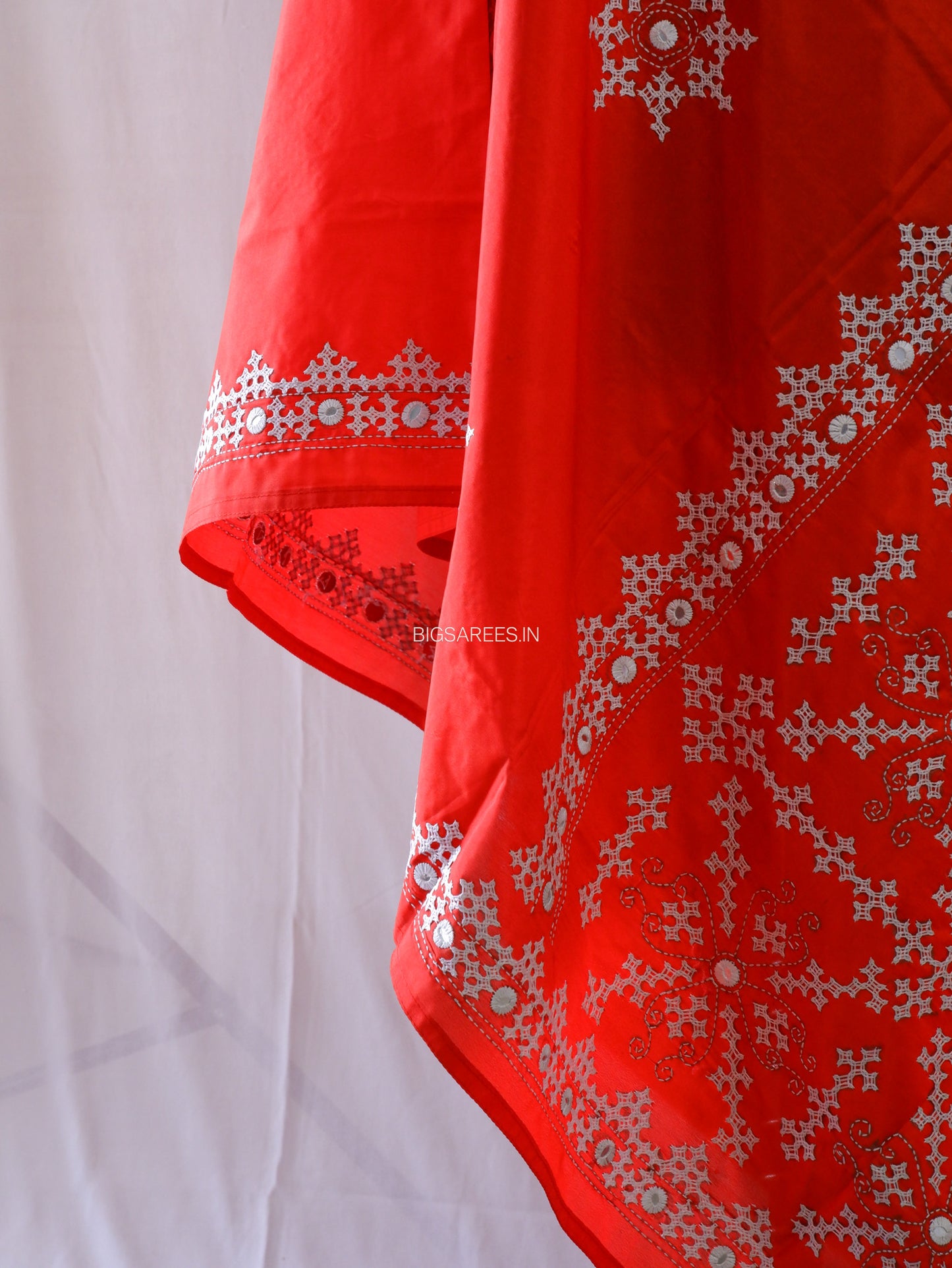 Kutchi Work Dupatta | Blended Bangalore Silk | Foil Mirror | Red