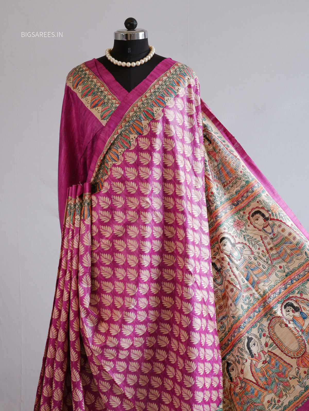 Handcrafted Madhubani Saree | Pure Tussar Ghicha Silk | Silk Mark Certified | Violet